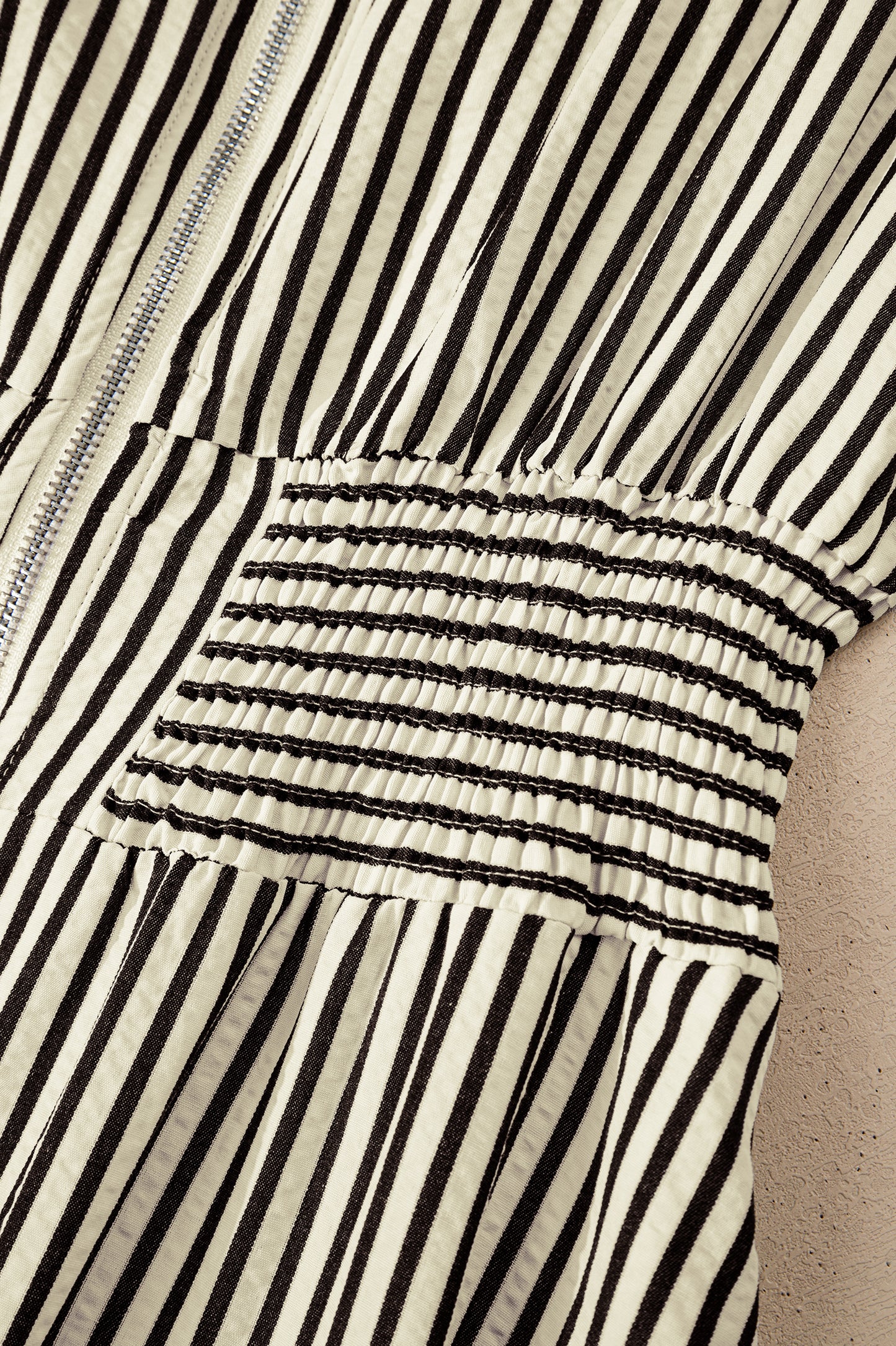 Black Stripe V Neck Zip Front Cinched High Waist Midi Dress-TOPS / DRESSES-[Adult]-[Female]-2022 Online Blue Zone Planet