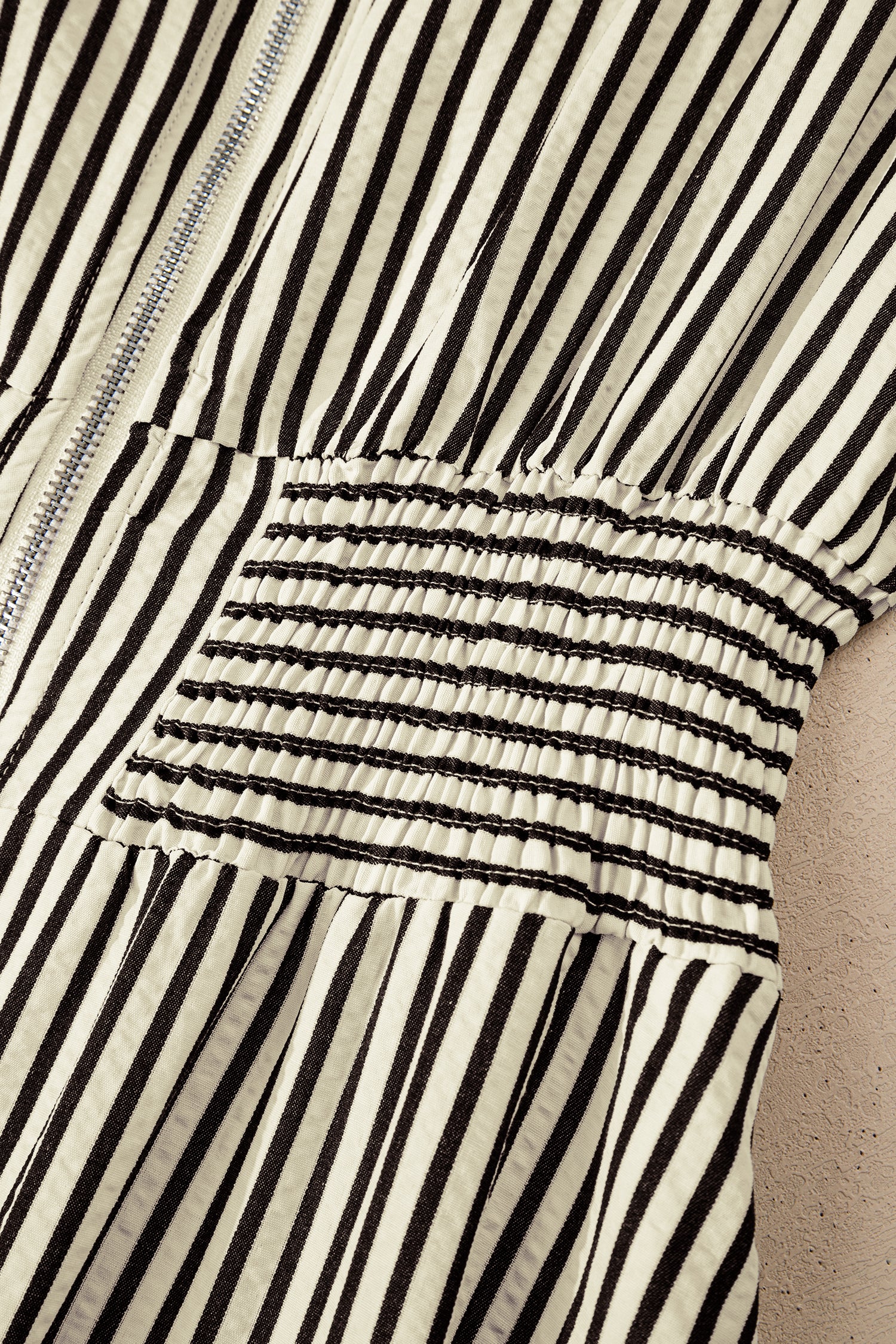 Black Stripe V Neck Zip Front Cinched High Waist Midi Dress-TOPS / DRESSES-[Adult]-[Female]-2022 Online Blue Zone Planet