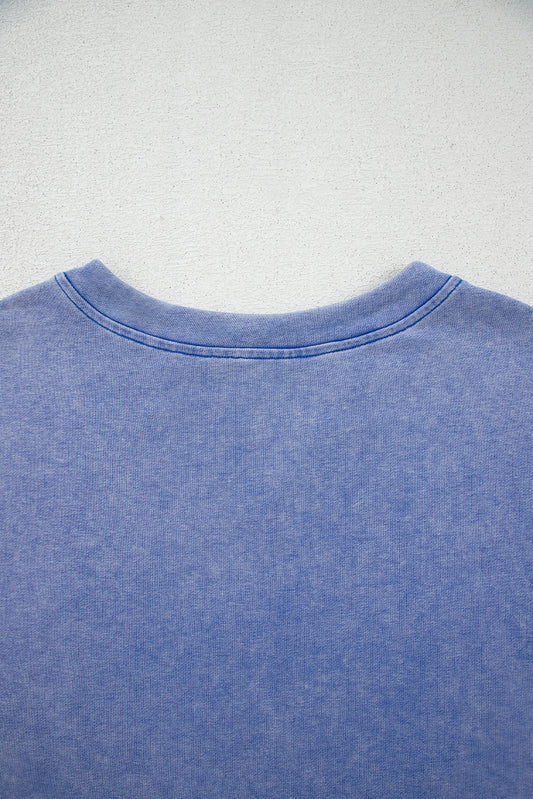 Sky Blue USA Patch Mineral Wash Notch V Neck Vintage Graphic T Shirt-Graphic/Graphic Tees-[Adult]-[Female]-2022 Online Blue Zone Planet