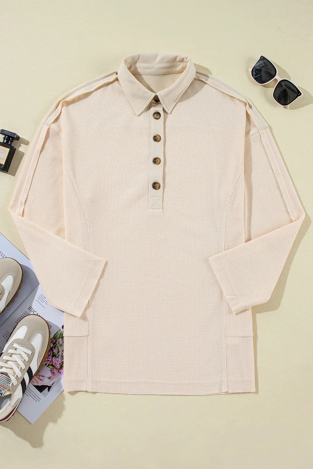 Blue Zone Planet | Half Button Long Sleeve Top-TOPS / DRESSES-[Adult]-[Female]-2022 Online Blue Zone Planet