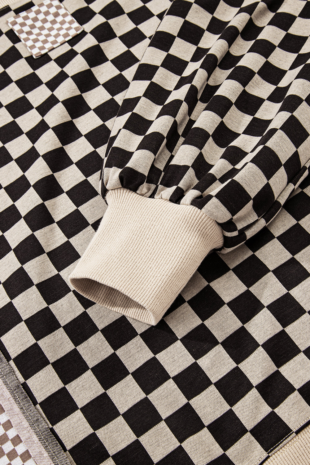 Khaki Mixed Checkered Pattern Patchwork High Low Casual Top-Tops/Long Sleeve Tops-[Adult]-[Female]-2022 Online Blue Zone Planet