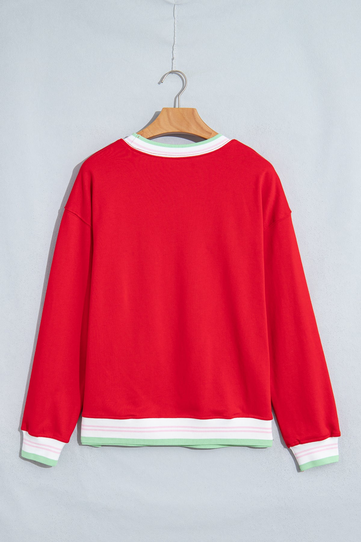 Bright Green Contrast Striped Trim Baggy Pullover Sweatshirt-Tops/Sweatshirts & Hoodies-[Adult]-[Female]-2022 Online Blue Zone Planet