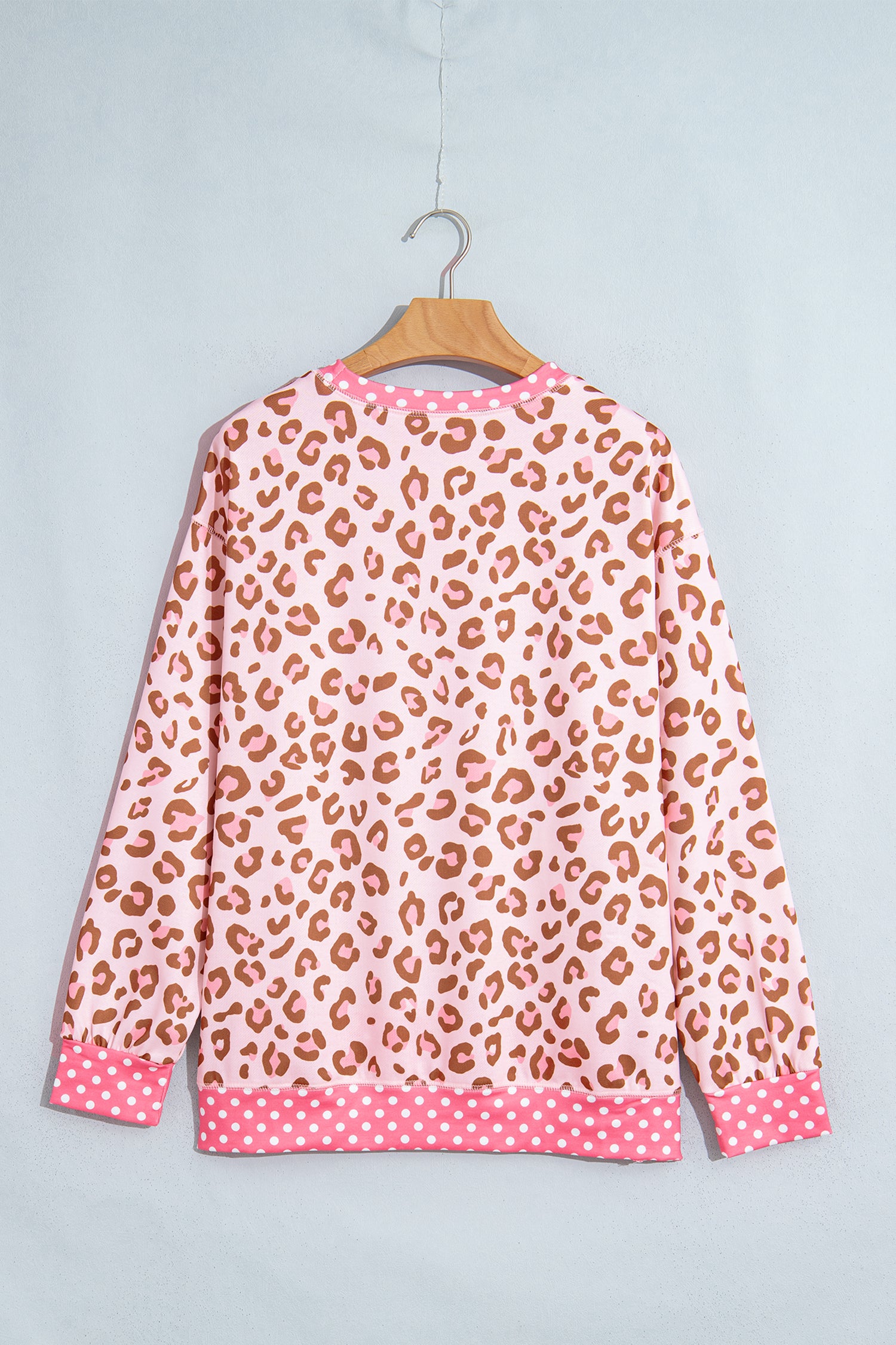 Pink Leopard Polka Dot Colorblock Trim Long Sleeve Top-Tops/Long Sleeve Tops-[Adult]-[Female]-2022 Online Blue Zone Planet