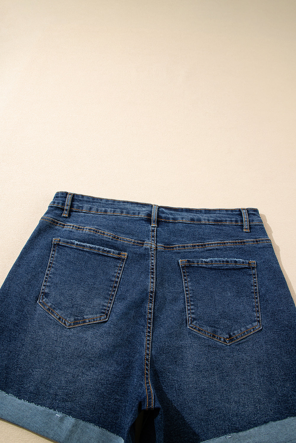 Sail Blue Folded Edge High Waist Plus Size Denim Shorts-Plus Size/Plus Size Bottoms-[Adult]-[Female]-2022 Online Blue Zone Planet