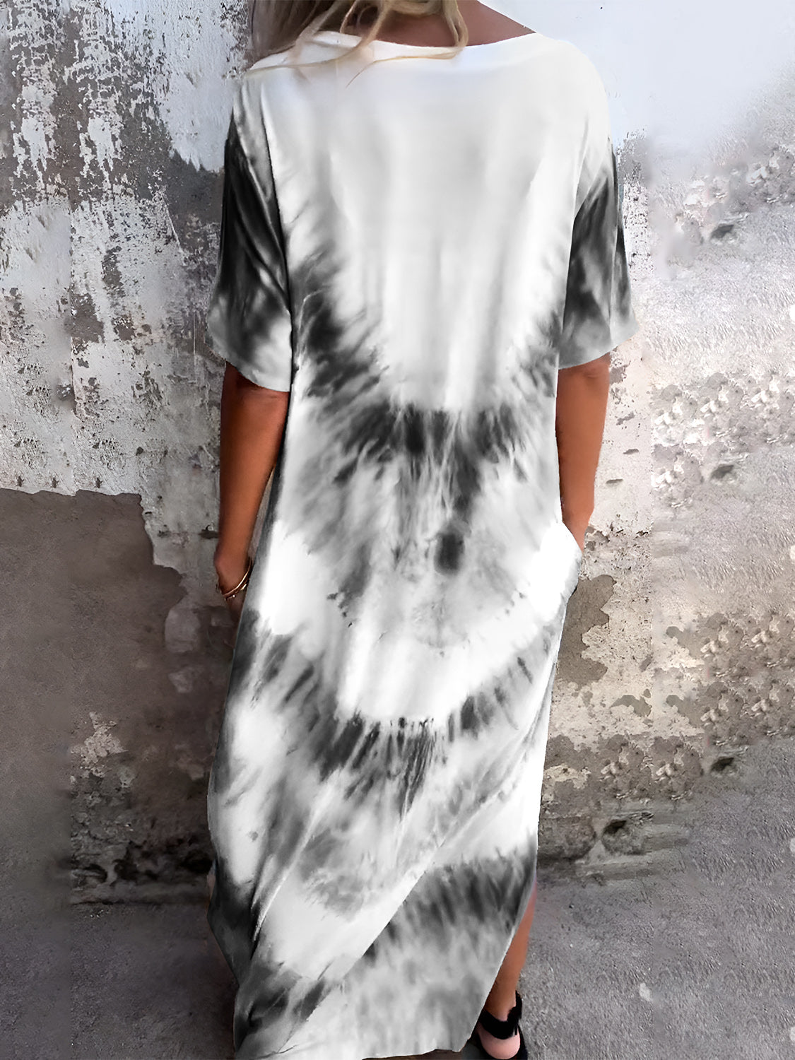 Full Size Pocketed Tie-Dye Short Sleeve Dress-TOPS / DRESSES-[Adult]-[Female]-2022 Online Blue Zone Planet