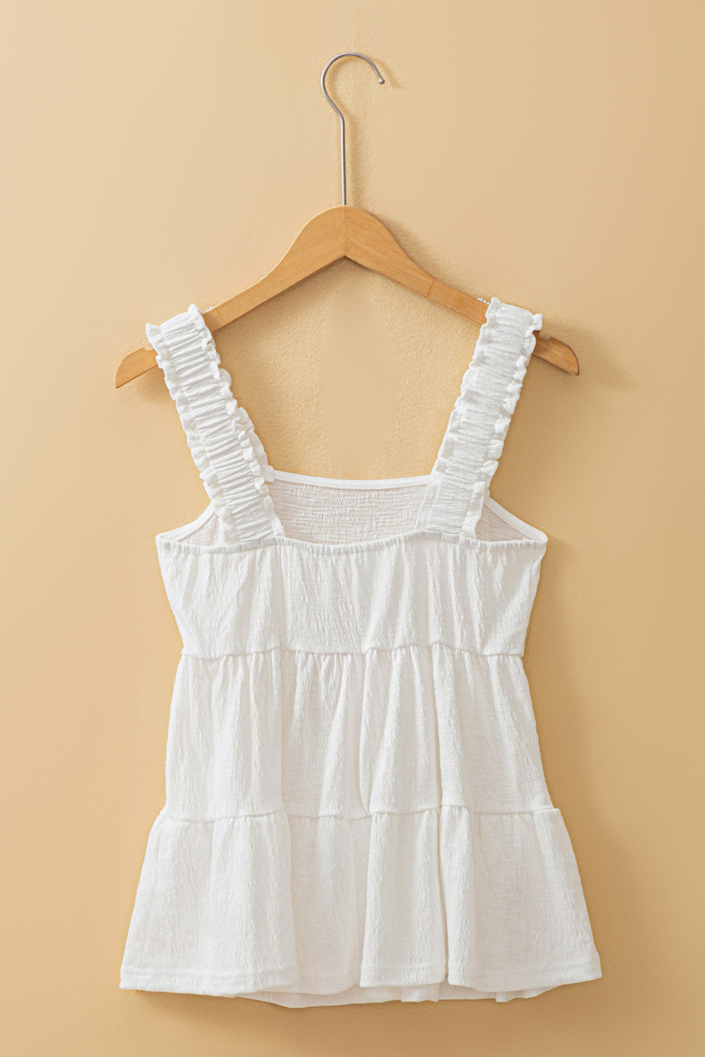 White Crinkled Ruffled Straps Peplum Babydoll Tank Top-Tops/Tank Tops-[Adult]-[Female]-2022 Online Blue Zone Planet