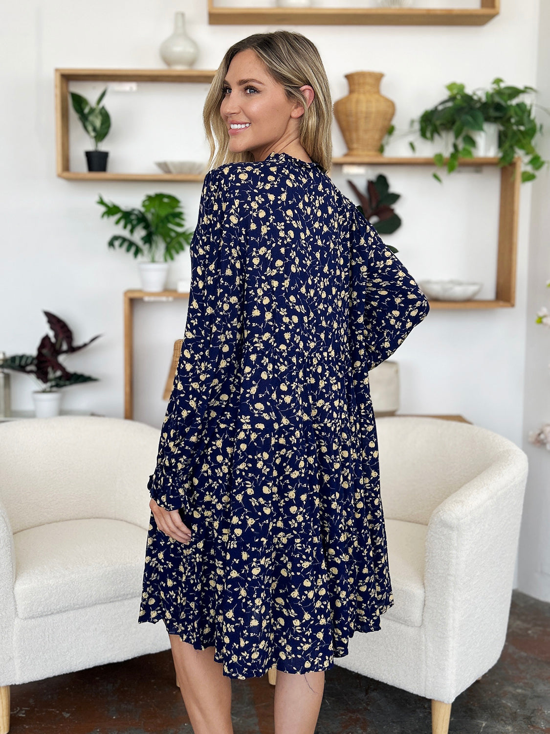 Double Take Full Size Printed Ruffle Hem Long Sleeve Tiered Dress-TOPS / DRESSES-[Adult]-[Female]-2022 Online Blue Zone Planet