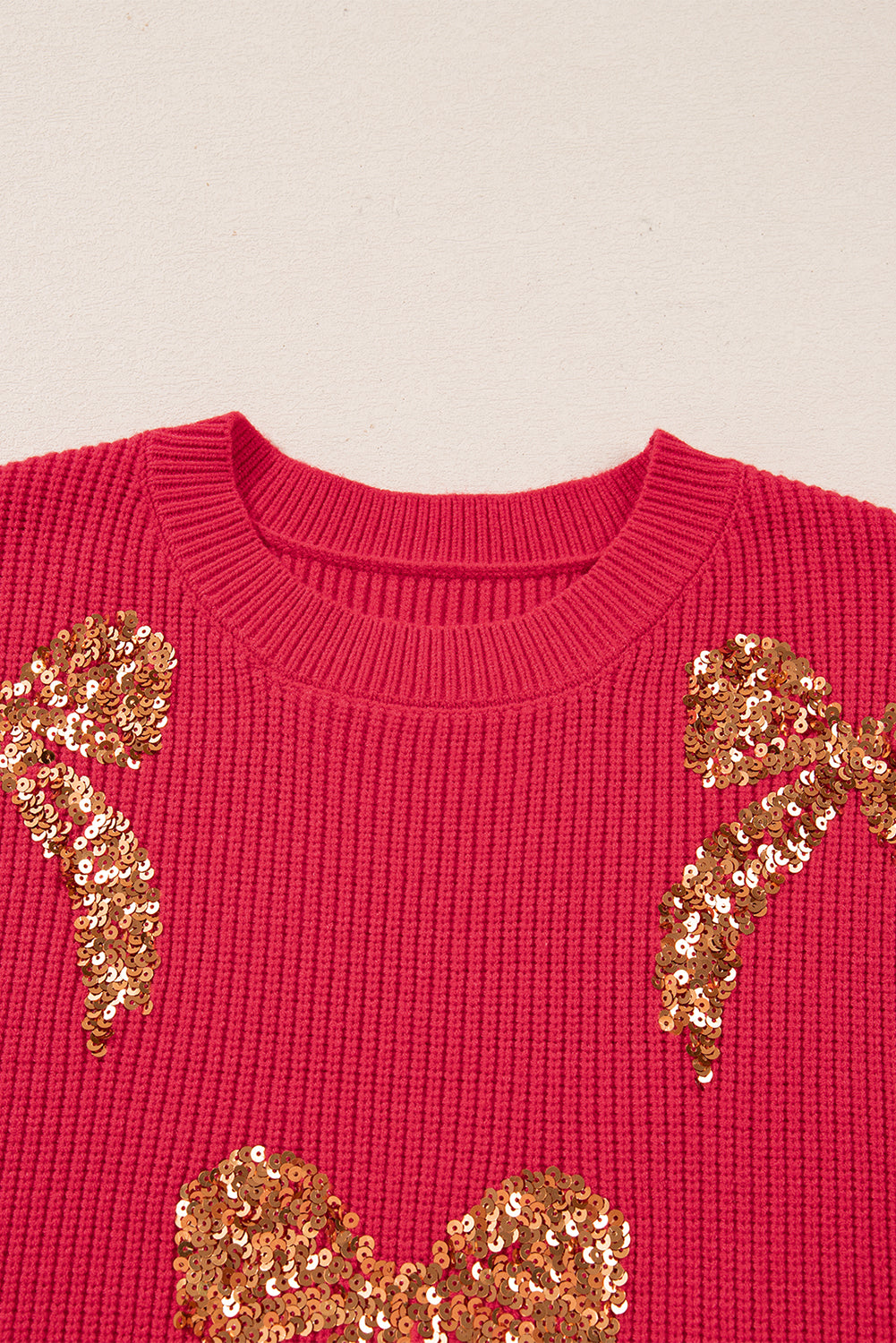 Fiery Red Sequin Bow Accent Drop Shoulder Festive Sweater-TOPS / DRESSES-[Adult]-[Female]-2022 Online Blue Zone Planet