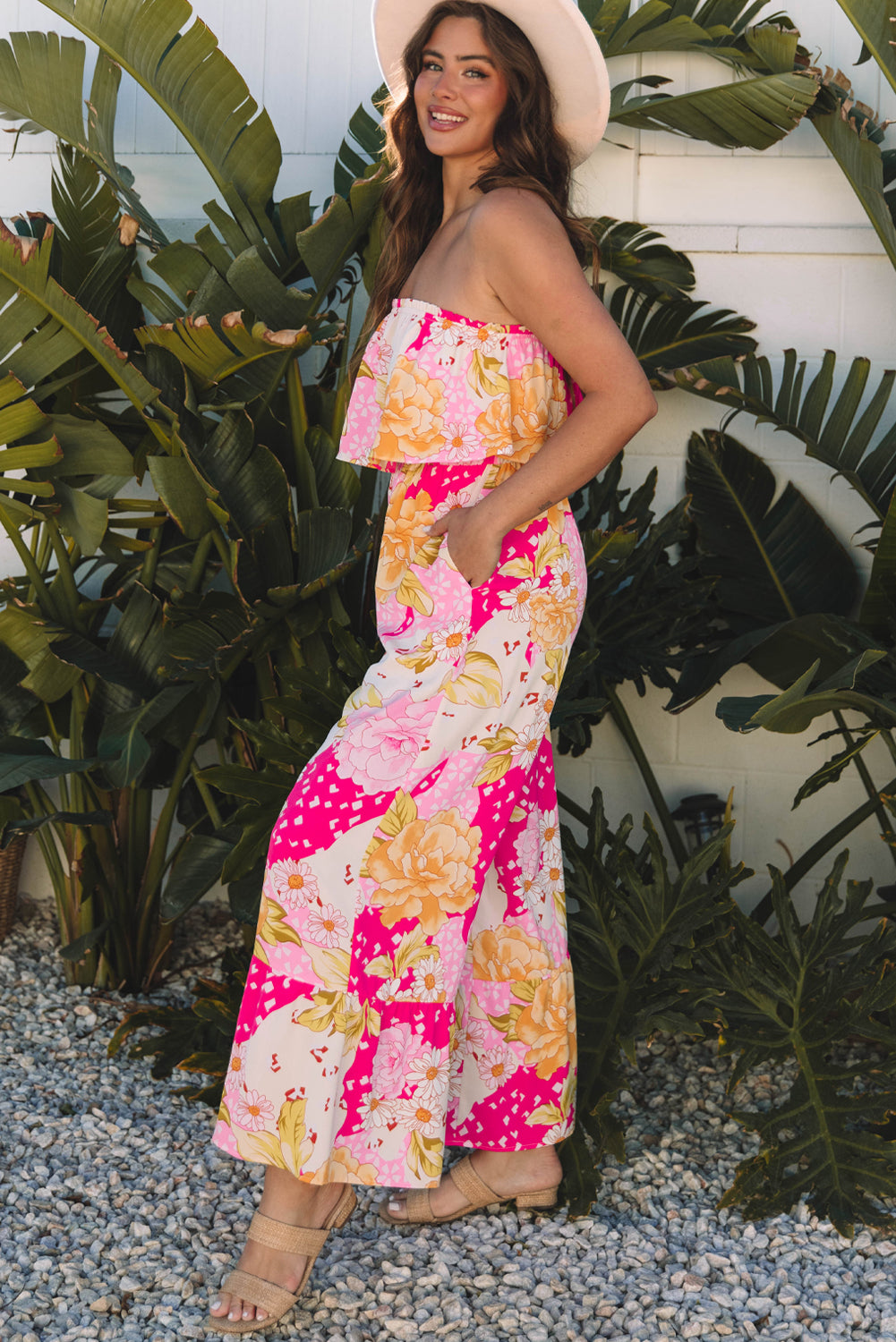 Multicolour Floral Print Ruffled High Waist Tube Top Loose Jumpsuit-Bottoms/Jumpsuits & Rompers-[Adult]-[Female]-2022 Online Blue Zone Planet