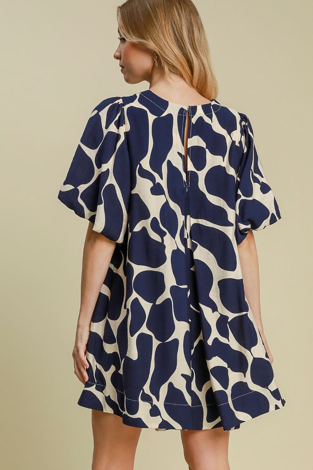 Umgee Two Tone Abstract Print Puff Sleeve Dress-TOPS / DRESSES-[Adult]-[Female]-2022 Online Blue Zone Planet