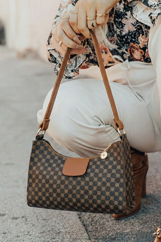 Coffee Luxury Inspired Print PU Leather Shoulder Bag-Shoes & Bags/Shoulder Bags-[Adult]-[Female]-Coffee-ONE SIZE-2022 Online Blue Zone Planet