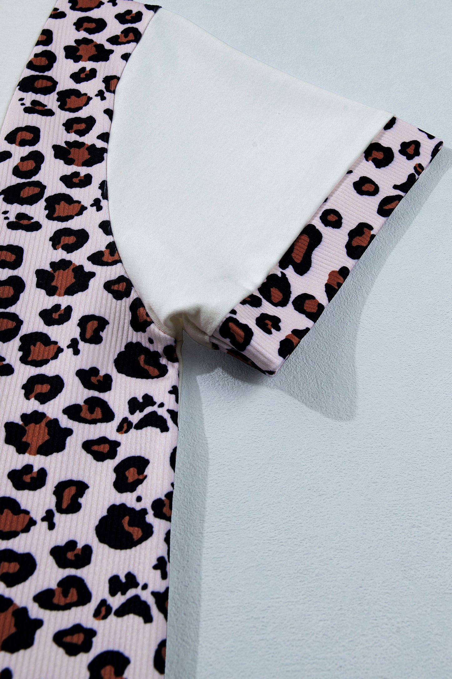 White Ribbed Leopard Patchwork Uneven Hem T Shirt-Tops/Tops & Tees-[Adult]-[Female]-2022 Online Blue Zone Planet