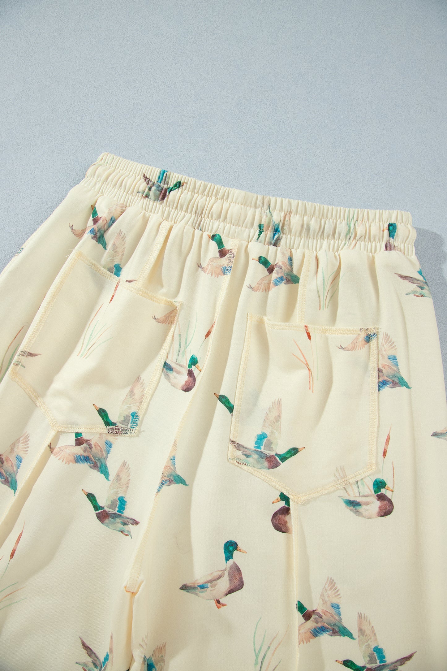 Beige Duck Print Short Sleeve Top Pocket Pants 2pcs Casual Set-Two Piece Sets/Pant Sets-[Adult]-[Female]-2022 Online Blue Zone Planet