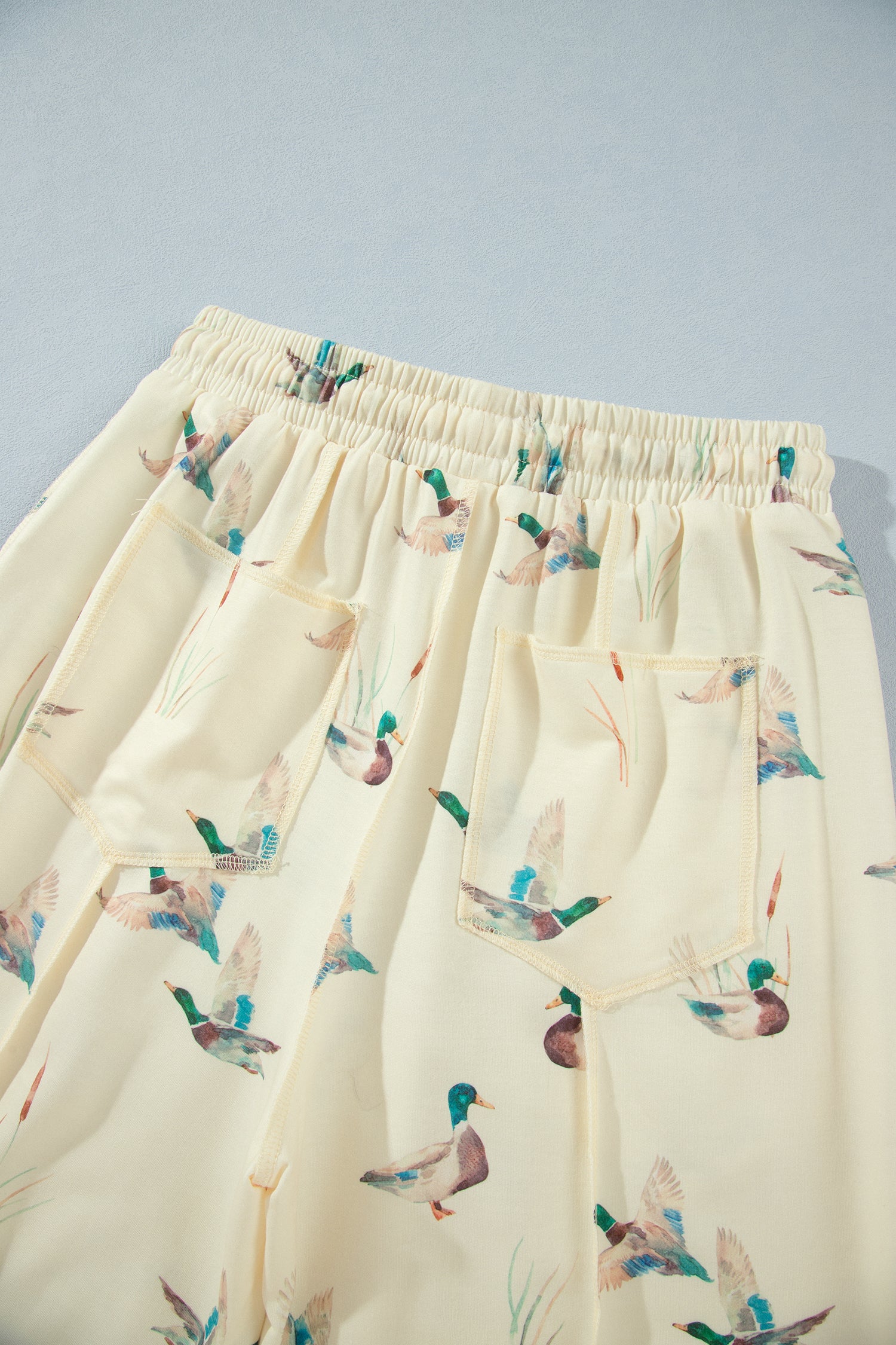 Beige Duck Print Short Sleeve Top Pocket Pants 2pcs Casual Set-Two Piece Sets/Pant Sets-[Adult]-[Female]-2022 Online Blue Zone Planet