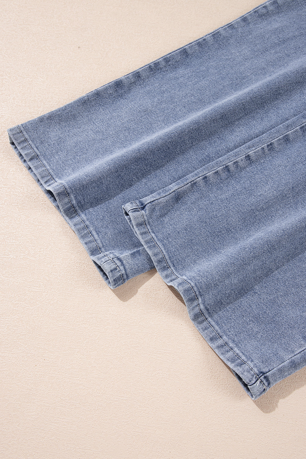 Blue Zone Planet | Stone Blue Washed Denim Half Buttons Patched Pocket Wide Leg Overalls-Bottoms/Jumpsuits & Rompers-[Adult]-[Female]-2022 Online Blue Zone Planet