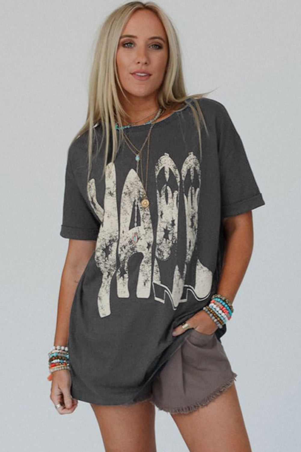 Carbon Grey Vintage Yall Cowboy Boots Graphic Tee-Graphic/Graphic Tees-[Adult]-[Female]-2022 Online Blue Zone Planet