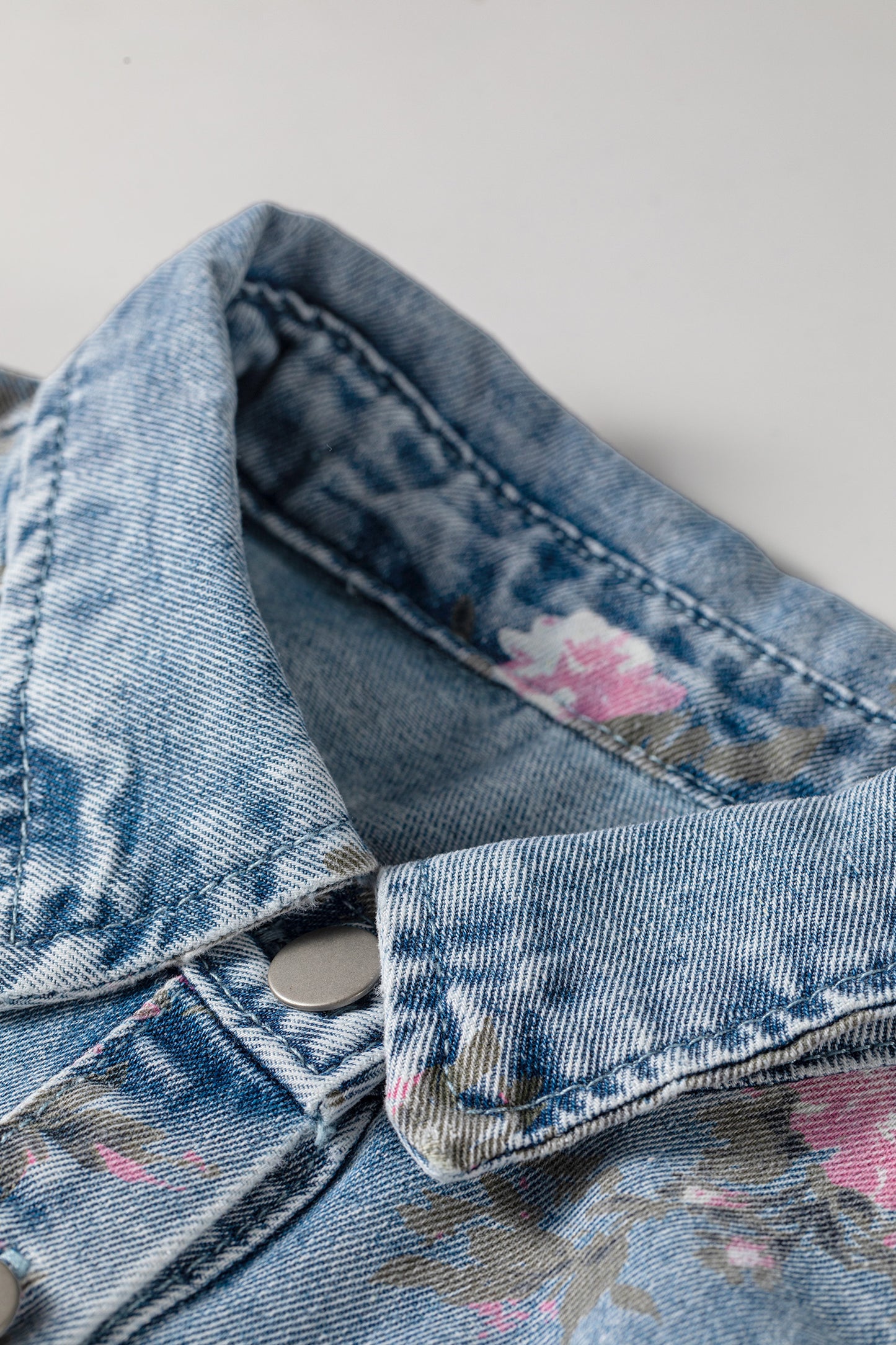 Sky Blue Floral Print Denim Short Sleeve Button Down Dress-TOPS / DRESSES-[Adult]-[Female]-2022 Online Blue Zone Planet
