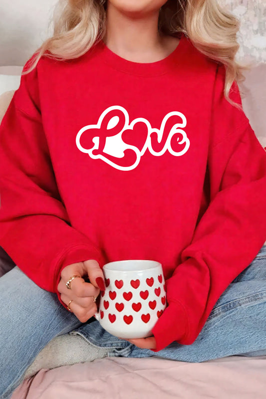 Red Love Letter Printed Casual Sweatshirt-Graphic Sweatshirts-[Adult]-[Female]-Red-L-2022 Online Blue Zone Planet