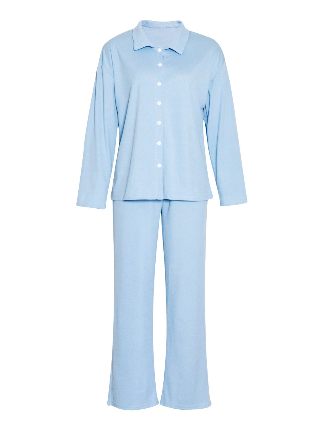 Collared Neck Long Sleeve Top and Drawstring Pants Set-TOPS / DRESSES-[Adult]-[Female]-Light Blue-XS-2022 Online Blue Zone Planet