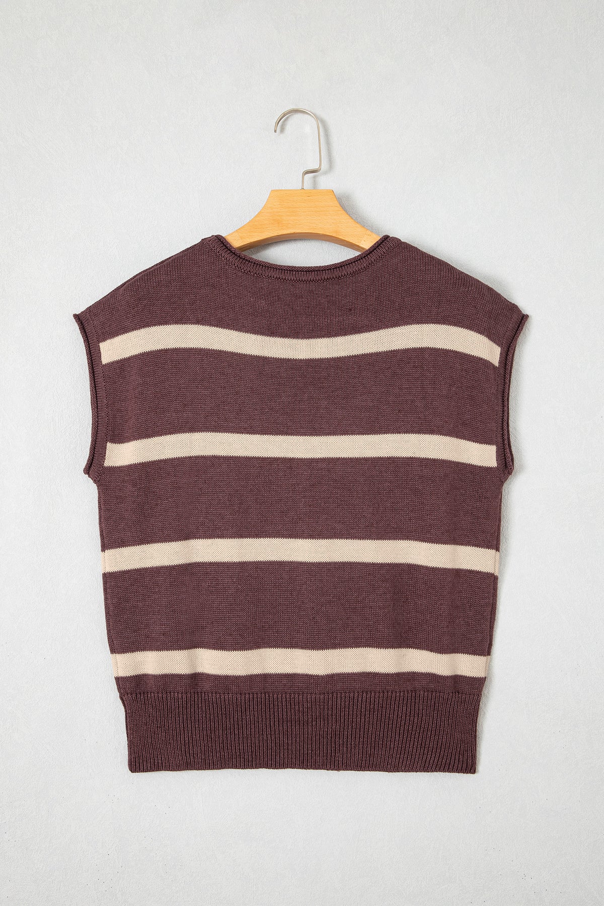 Brown Stripe Knit Western Short Sleeve Sweater-Sweaters & Cardigans/Short Sleeve Sweaters-[Adult]-[Female]-2022 Online Blue Zone Planet