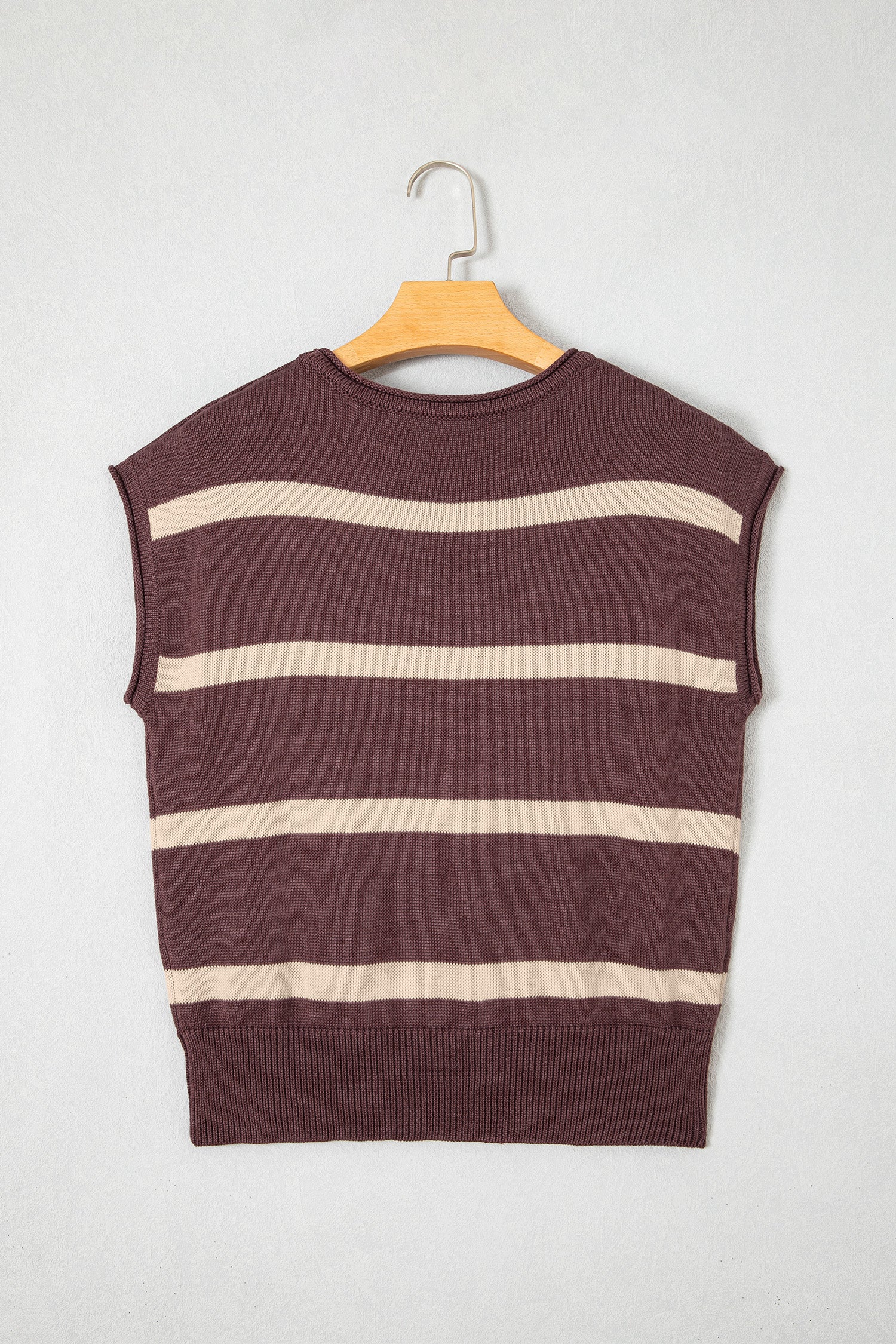 Brown Stripe Knit Western Short Sleeve Sweater-Sweaters & Cardigans/Short Sleeve Sweaters-[Adult]-[Female]-2022 Online Blue Zone Planet
