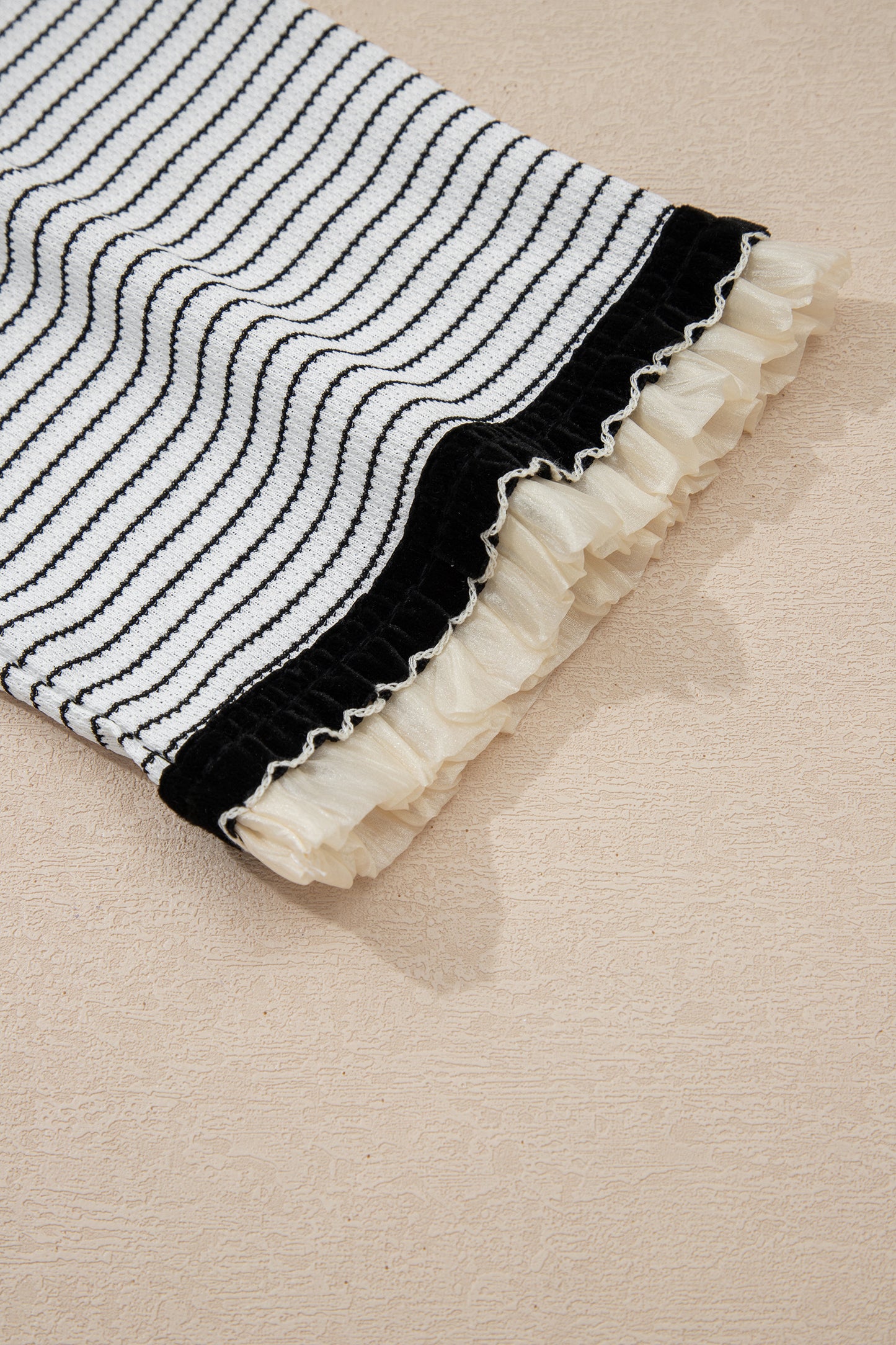 White Stripe Contrasted Ruffle Trim Loose Long Sleeve Top-Tops/Long Sleeve Tops-[Adult]-[Female]-2022 Online Blue Zone Planet