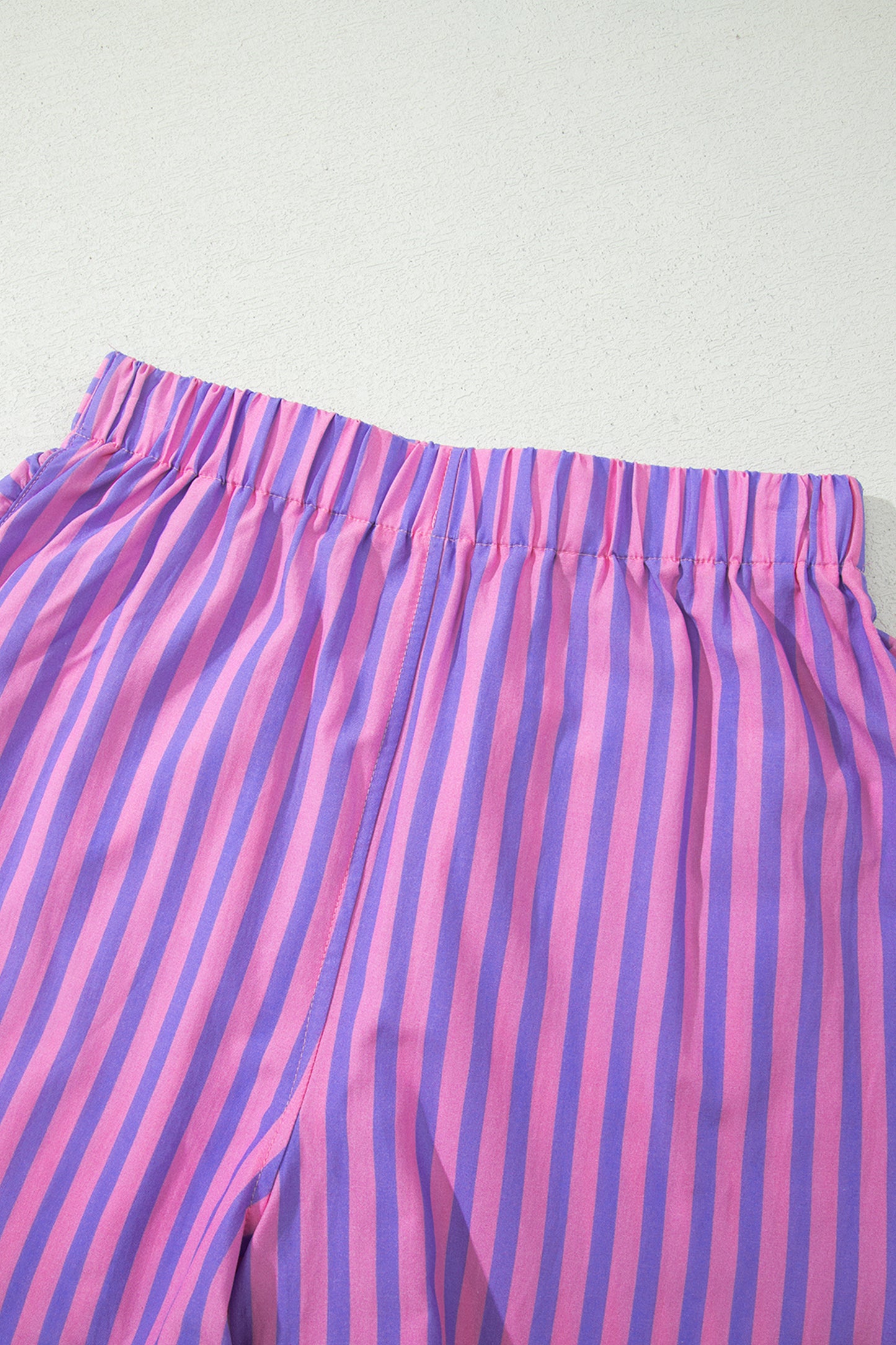 Sky Blue Stripe Elastic Waist Ruffle Trim Casual Shorts-Bottoms/Casual Shorts-[Adult]-[Female]-2022 Online Blue Zone Planet