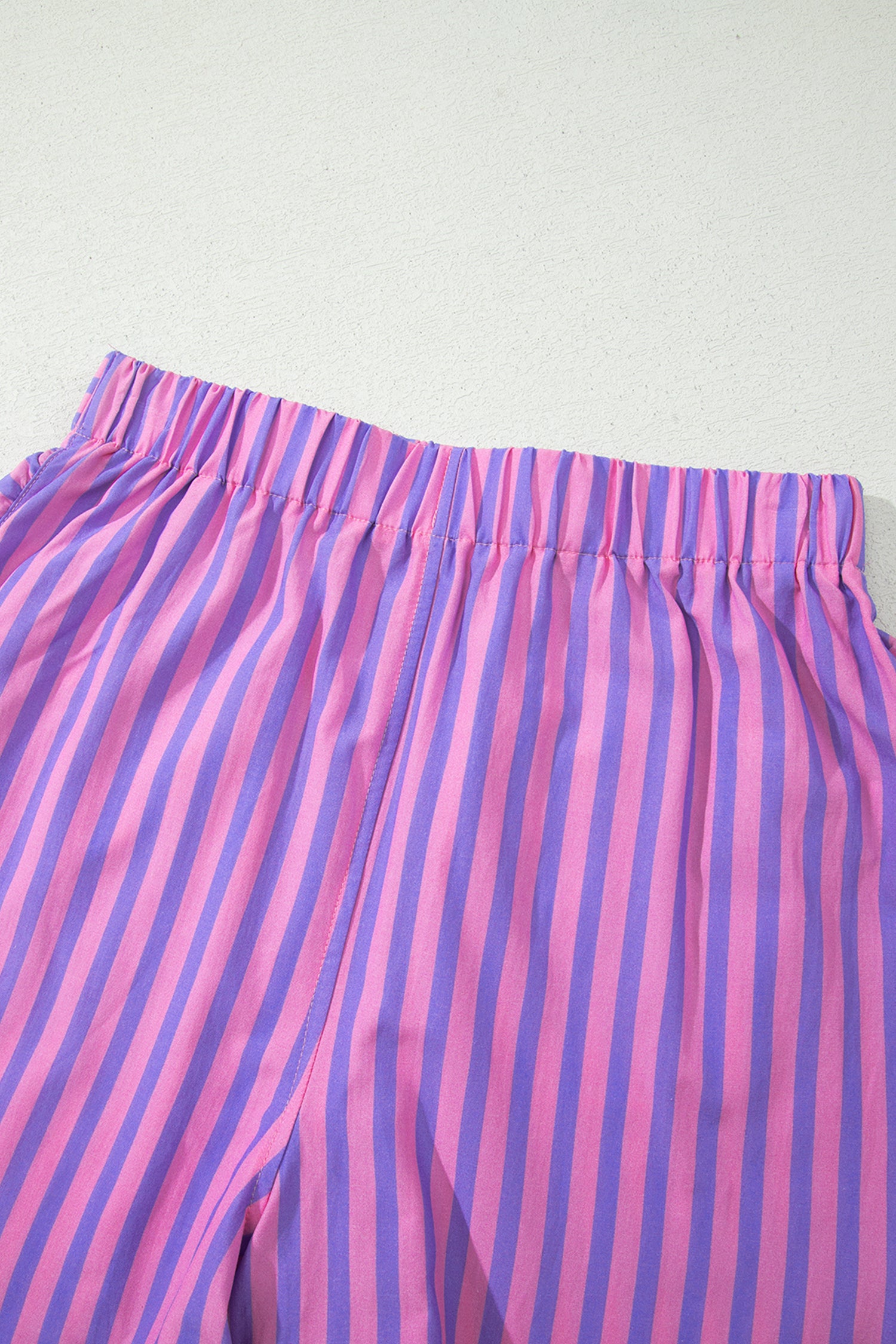 Sky Blue Stripe Elastic Waist Ruffle Trim Casual Shorts-Bottoms/Casual Shorts-[Adult]-[Female]-2022 Online Blue Zone Planet