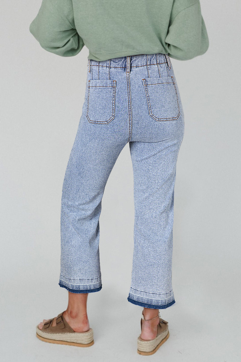 Blue Zone Planet | Beau Blue Acid Wash Contrast Edge Pocketed Cropped Jeans-Bottoms/Jeans-[Adult]-[Female]-2022 Online Blue Zone Planet