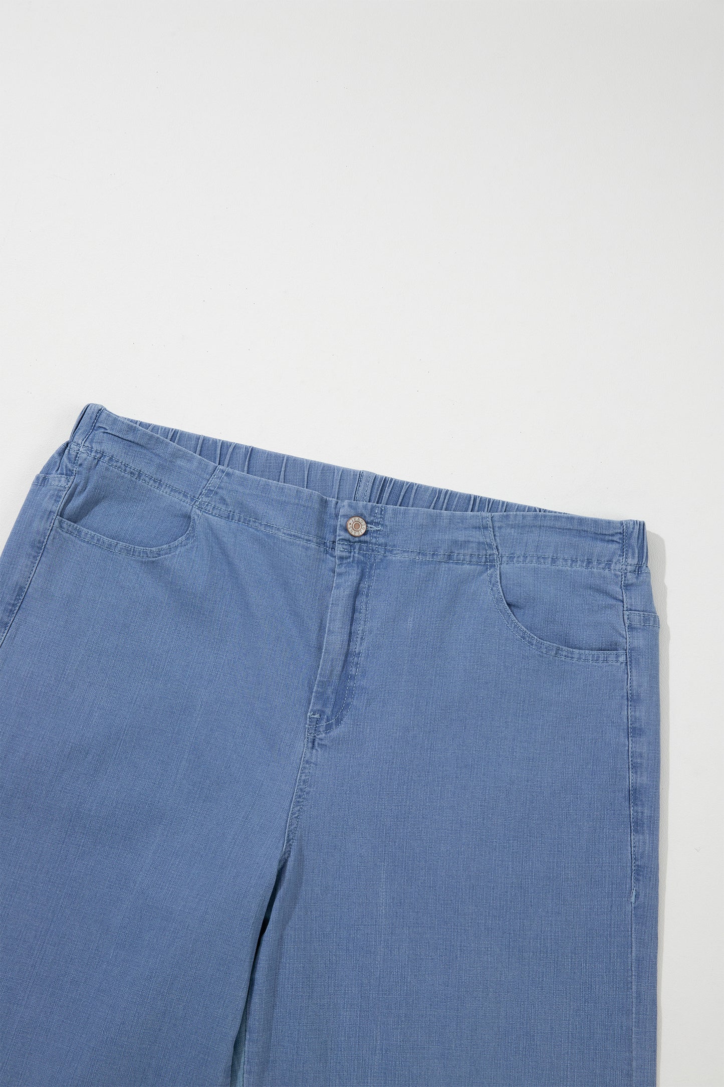 Light Blue Ruffle Hem Wide Leg Full Length Plus Size Jeans-Plus Size/Plus Size Bottoms-[Adult]-[Female]-2022 Online Blue Zone Planet
