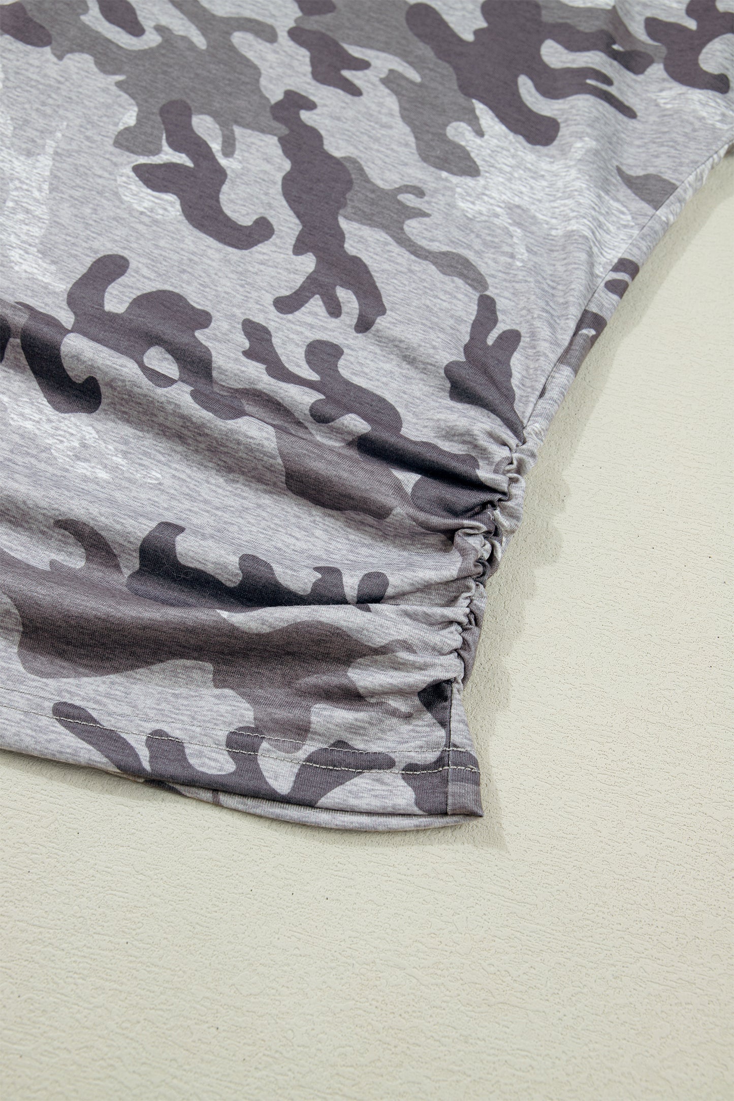 Gray Plus Size Camo Print Casual T Shirt-Plus Size/Plus Size Tops/Plus Size Tops & Tees-[Adult]-[Female]-2022 Online Blue Zone Planet