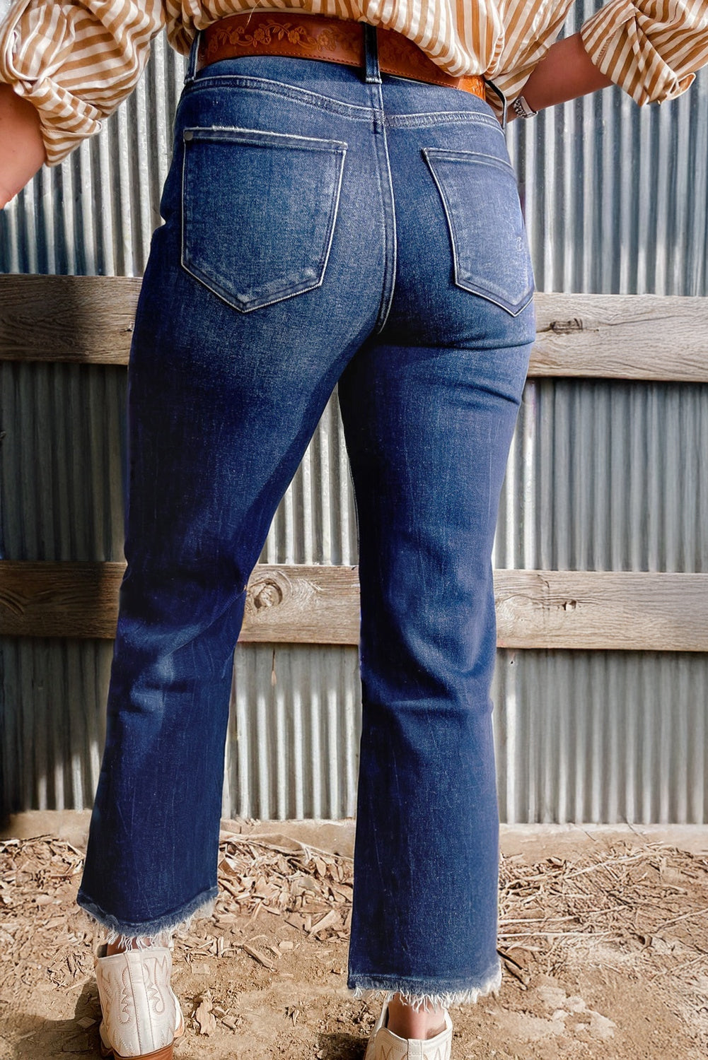 Sail Blue Turquoise Pattern Raw Edge Cropped High Waist Jeans-Graphic/Graphic Pants-[Adult]-[Female]-2022 Online Blue Zone Planet