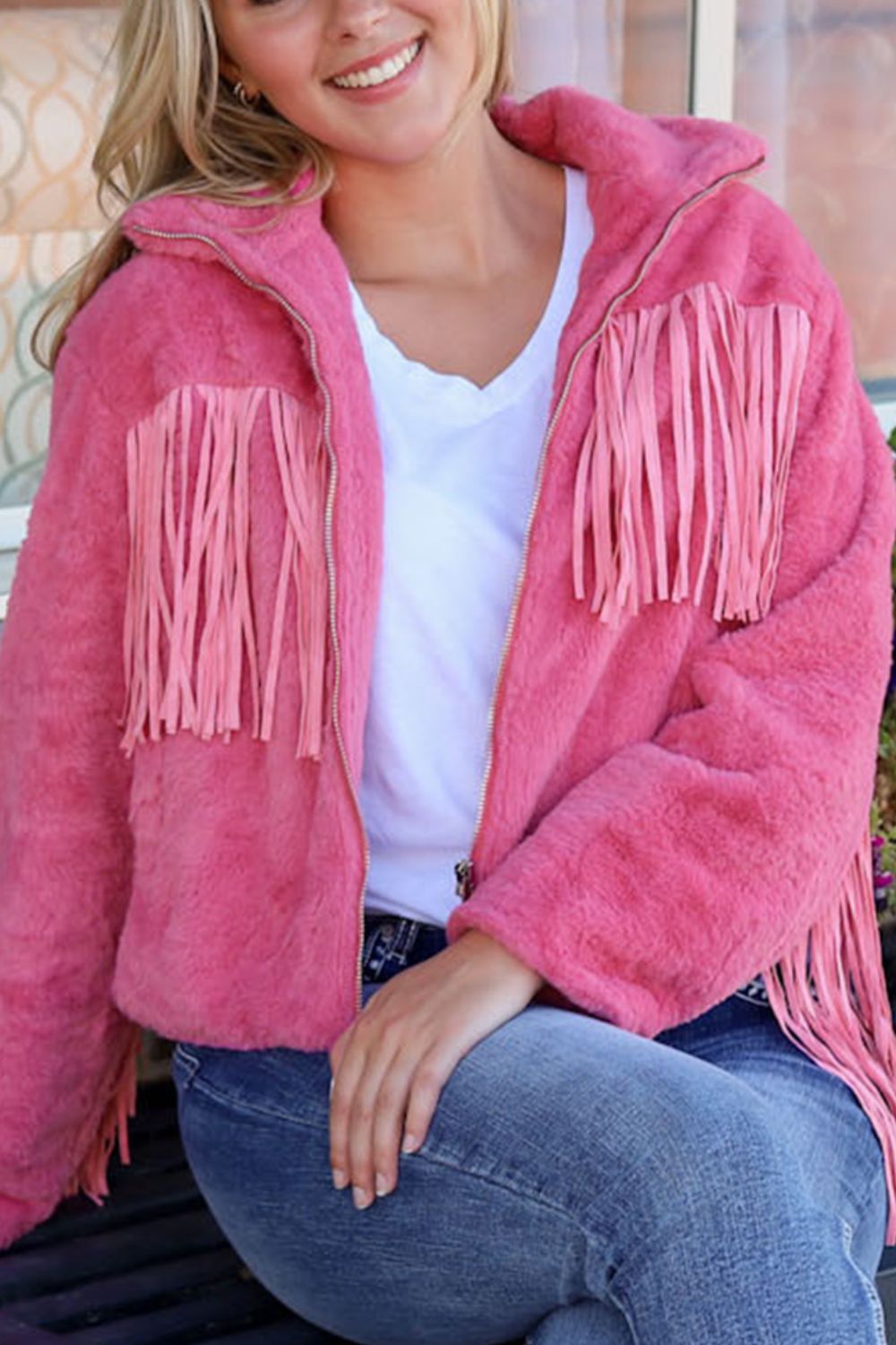 Fringed Zip Up Fleece Jacket-TOPS / DRESSES-[Adult]-[Female]-2022 Online Blue Zone Planet