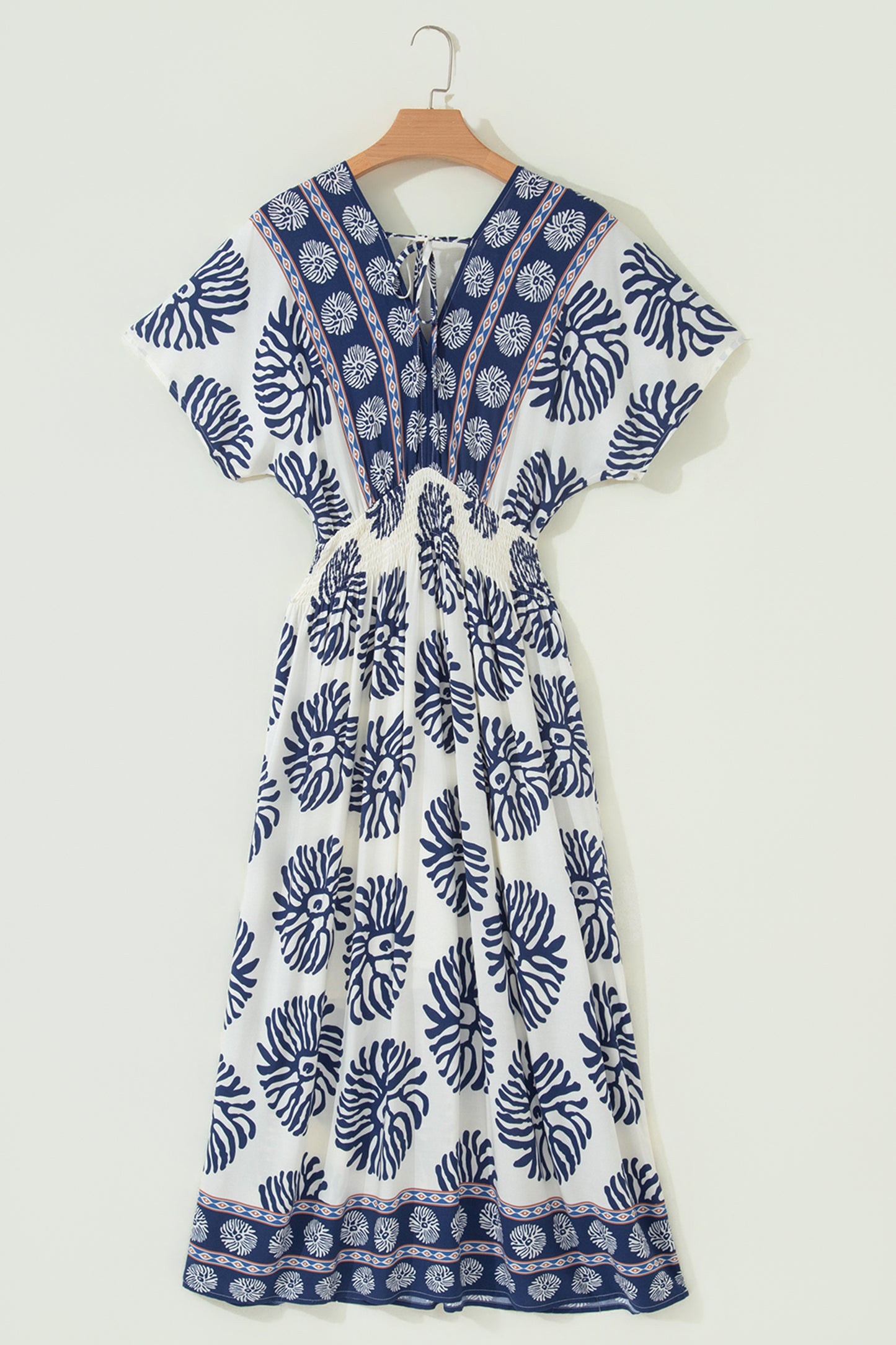 Blue Boho Floral Print Contrast Patchwork V Neck Dolman Maxi Dress-TOPS / DRESSES-[Adult]-[Female]-2022 Online Blue Zone Planet