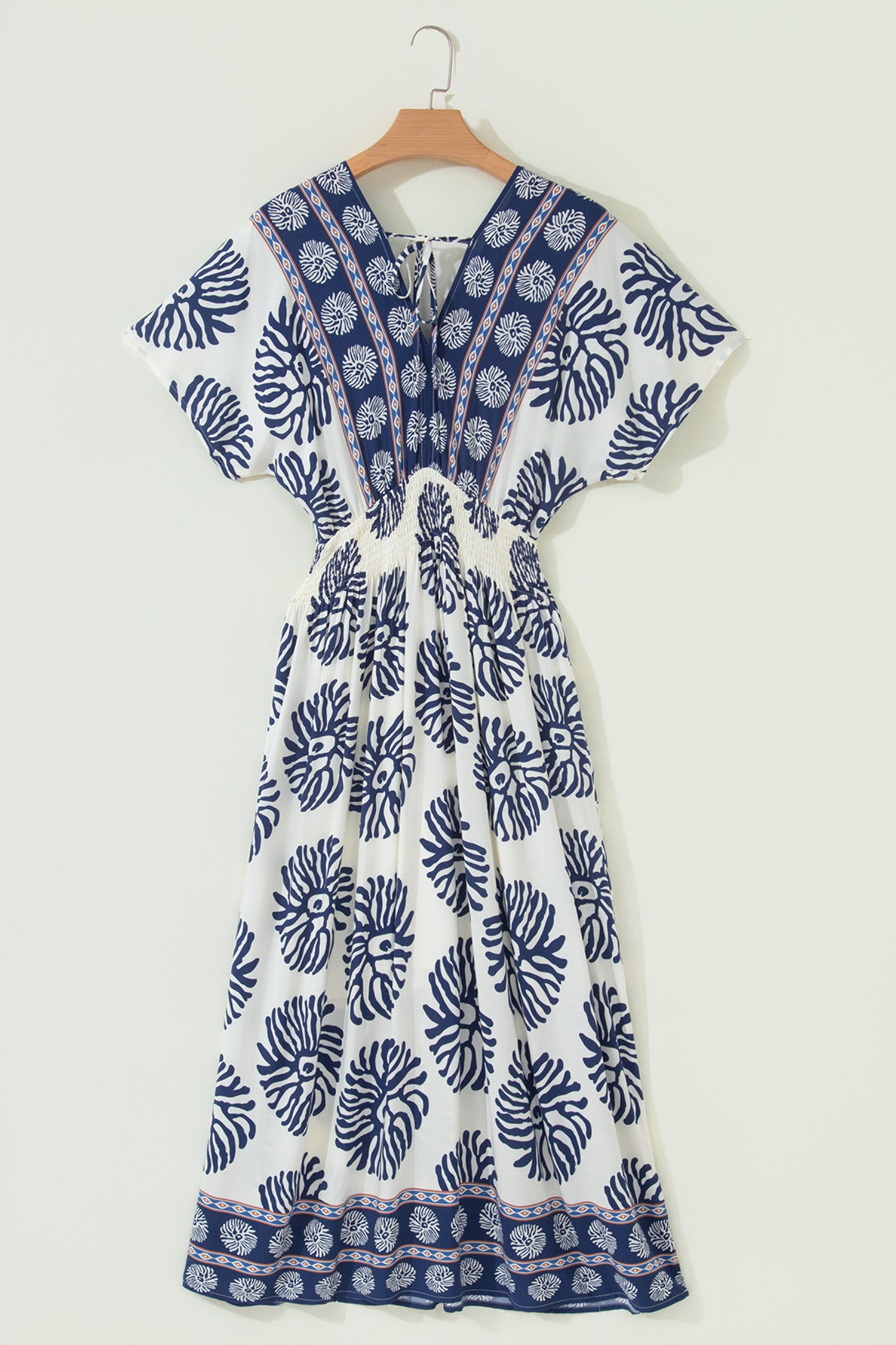 Blue Boho Floral Print Contrast Patchwork V Neck Dolman Maxi Dress-TOPS / DRESSES-[Adult]-[Female]-2022 Online Blue Zone Planet