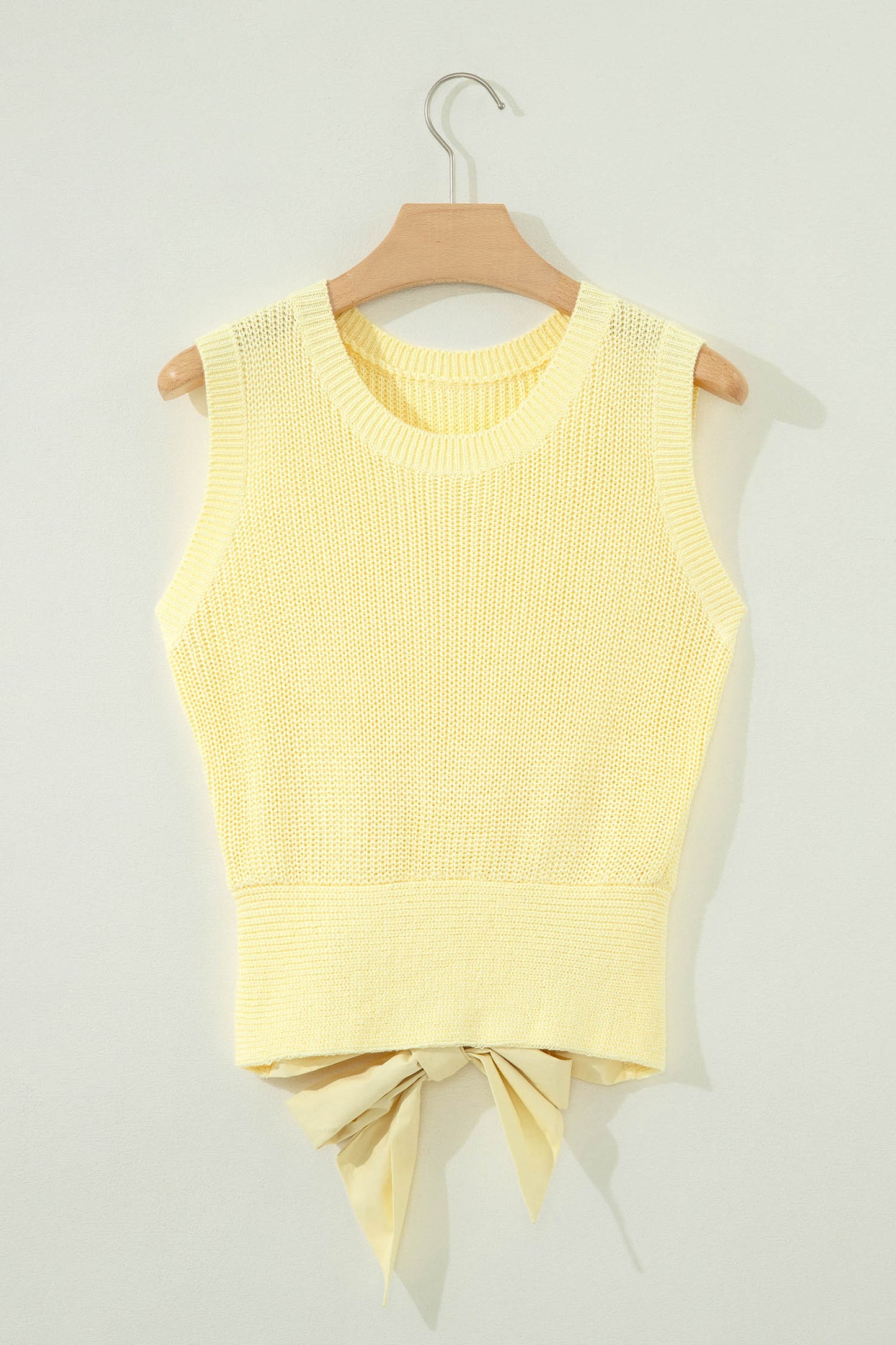 Yellow Cream Solid Color Cropped Knit Knot Back Cutout Sweater Tank-Sweaters & Cardigans/Sweater Vests-[Adult]-[Female]-2022 Online Blue Zone Planet