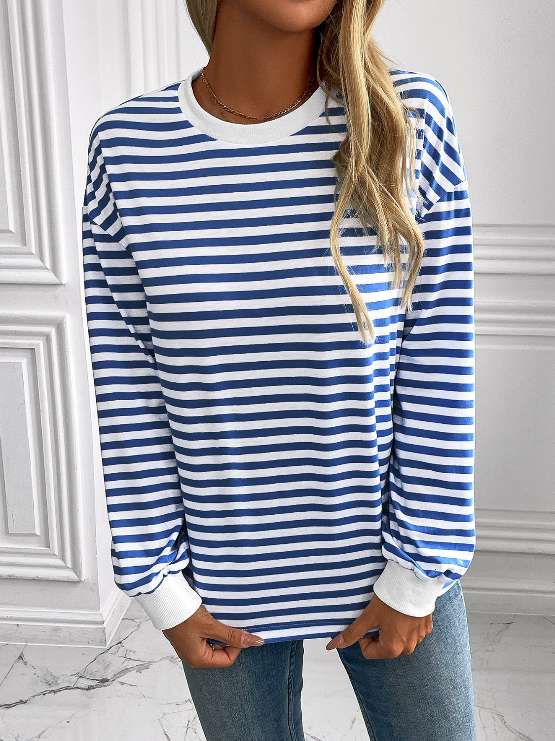 Ivy Lane Striped Round Neck Long Sleeve Sweatshirt-TOPS / DRESSES-[Adult]-[Female]-2022 Online Blue Zone Planet