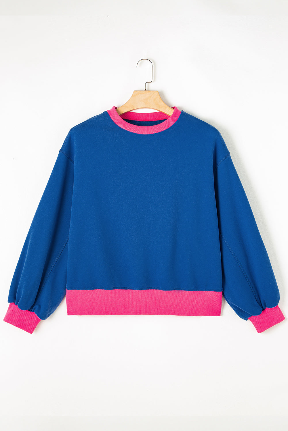 Blue Colorblock Bubble Sleeve Sweatshirt-Tops/Sweatshirts & Hoodies-[Adult]-[Female]-2022 Online Blue Zone Planet