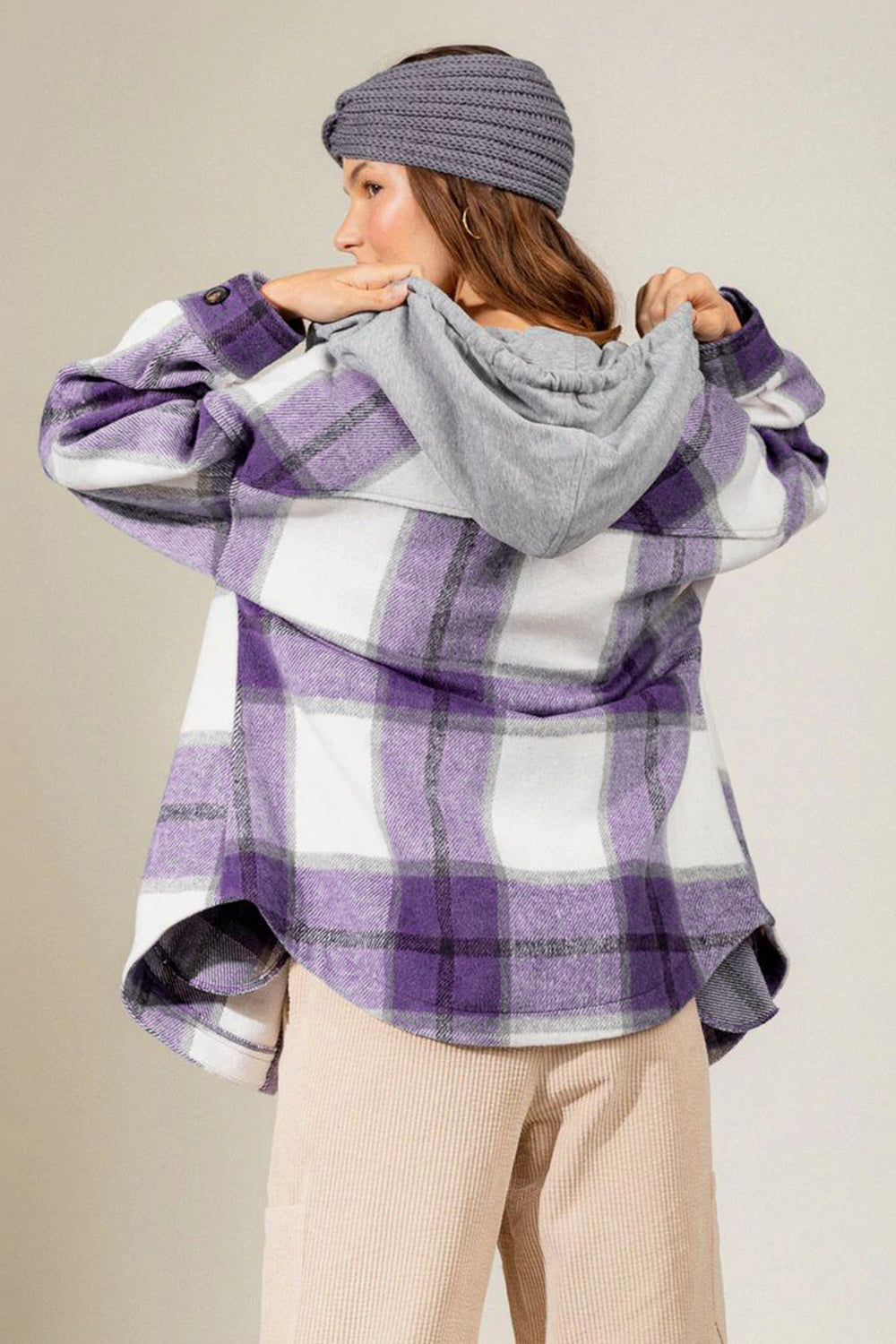 Drawstring Plaid Dropped Shoulder Hooded Shacket-TOPS / DRESSES-[Adult]-[Female]-2022 Online Blue Zone Planet