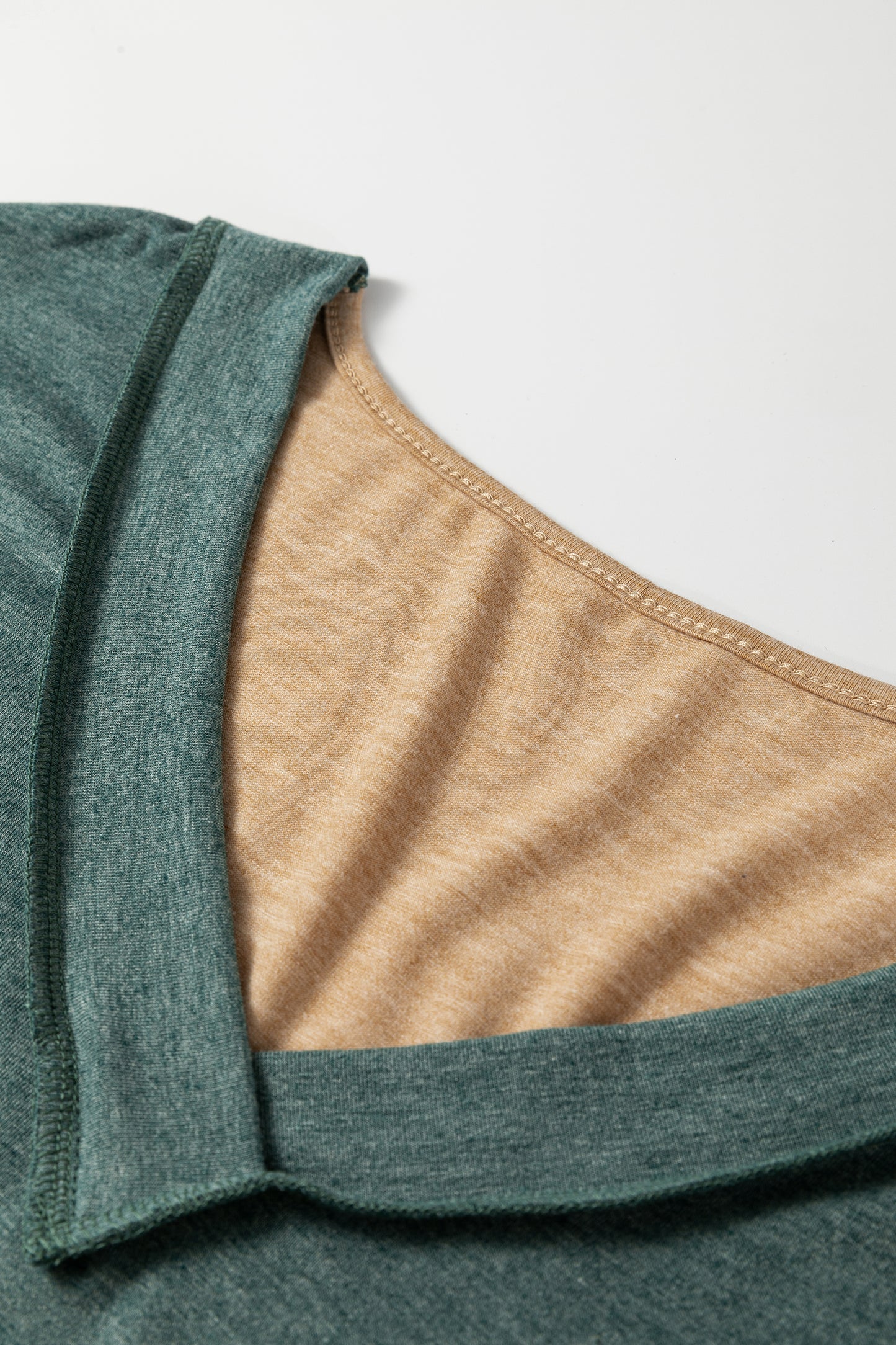 Jungle Green Exposed Stitching Colorblock V Neck Long Sleeve Top-Tops/Long Sleeve Tops-[Adult]-[Female]-2022 Online Blue Zone Planet
