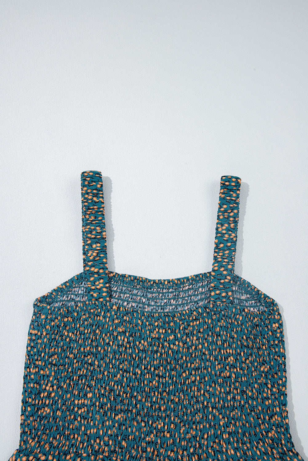 Green Floral Print Smocked High Waist Square Neck Jumpsuit-Bottoms/Jumpsuits & Rompers-[Adult]-[Female]-2022 Online Blue Zone Planet