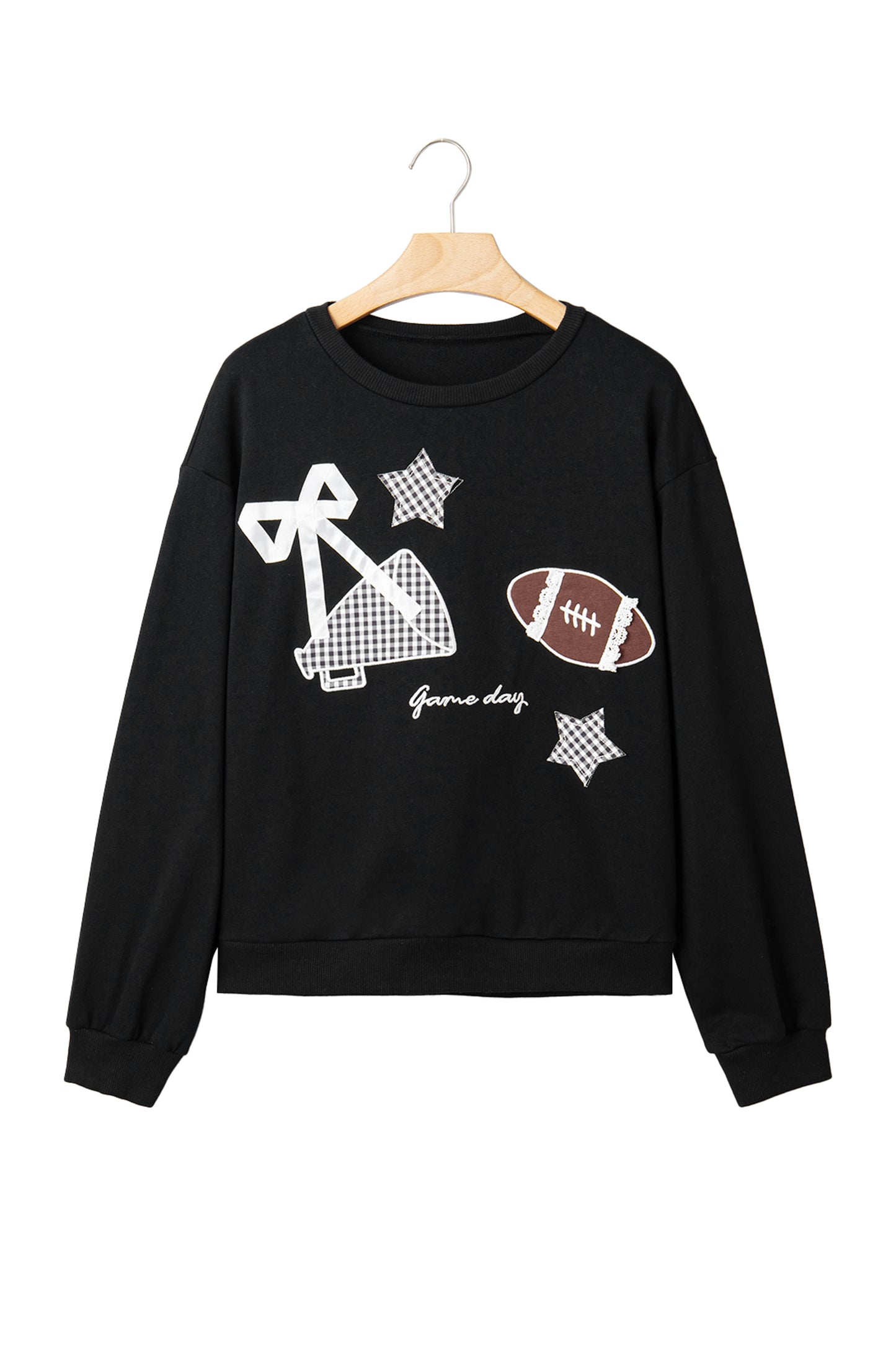 Racing Red Gingham Patch Embroidered Rugby Game Day Stars Sweatshirt-Tops/Sweatshirts & Hoodies-[Adult]-[Female]-2022 Online Blue Zone Planet