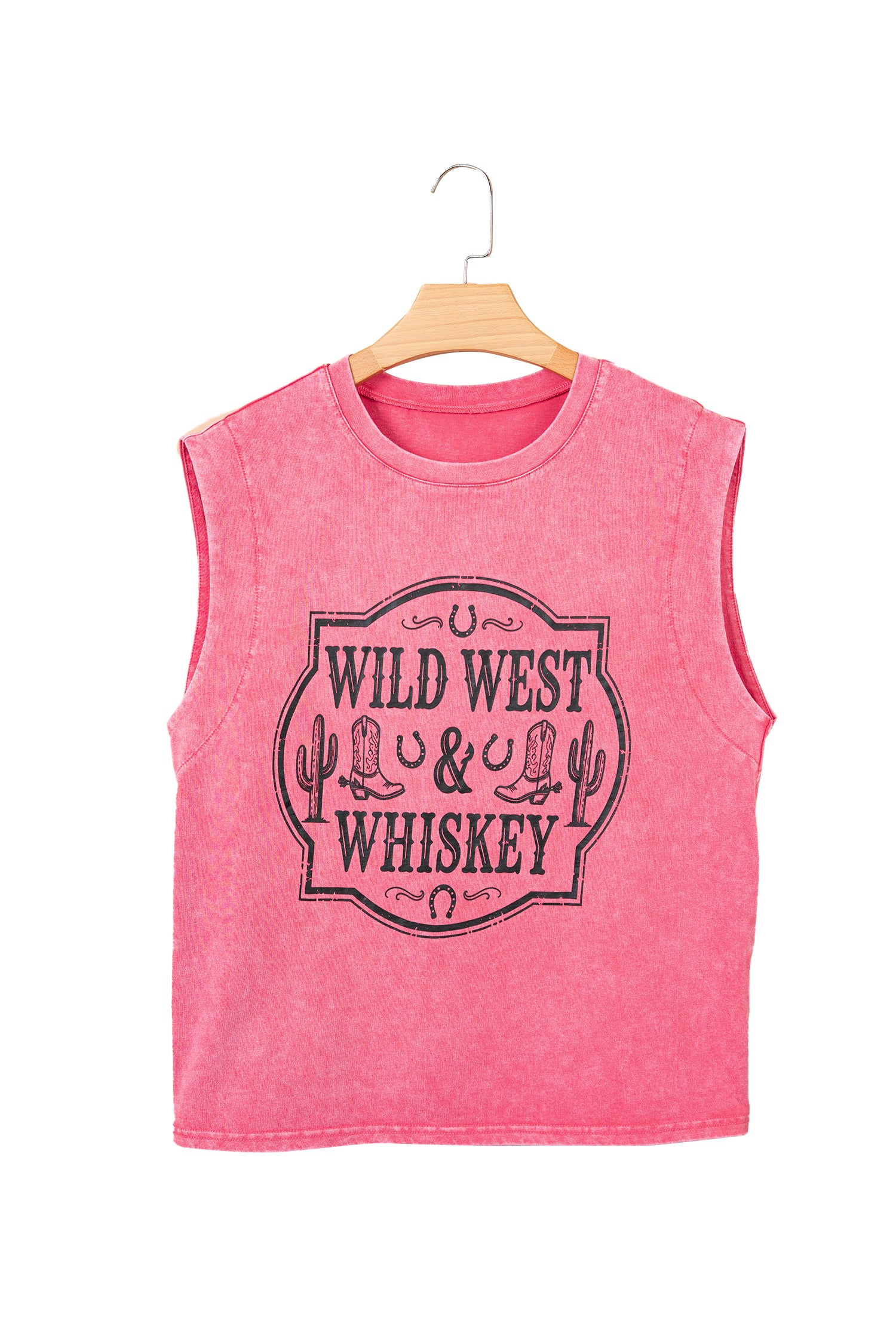 Bonbon Bonbon Toner Washed Wild West Whiskey Print Sleeveless Muscle Top-Tops/Tank Tops-[Adult]-[Female]-2022 Online Blue Zone Planet