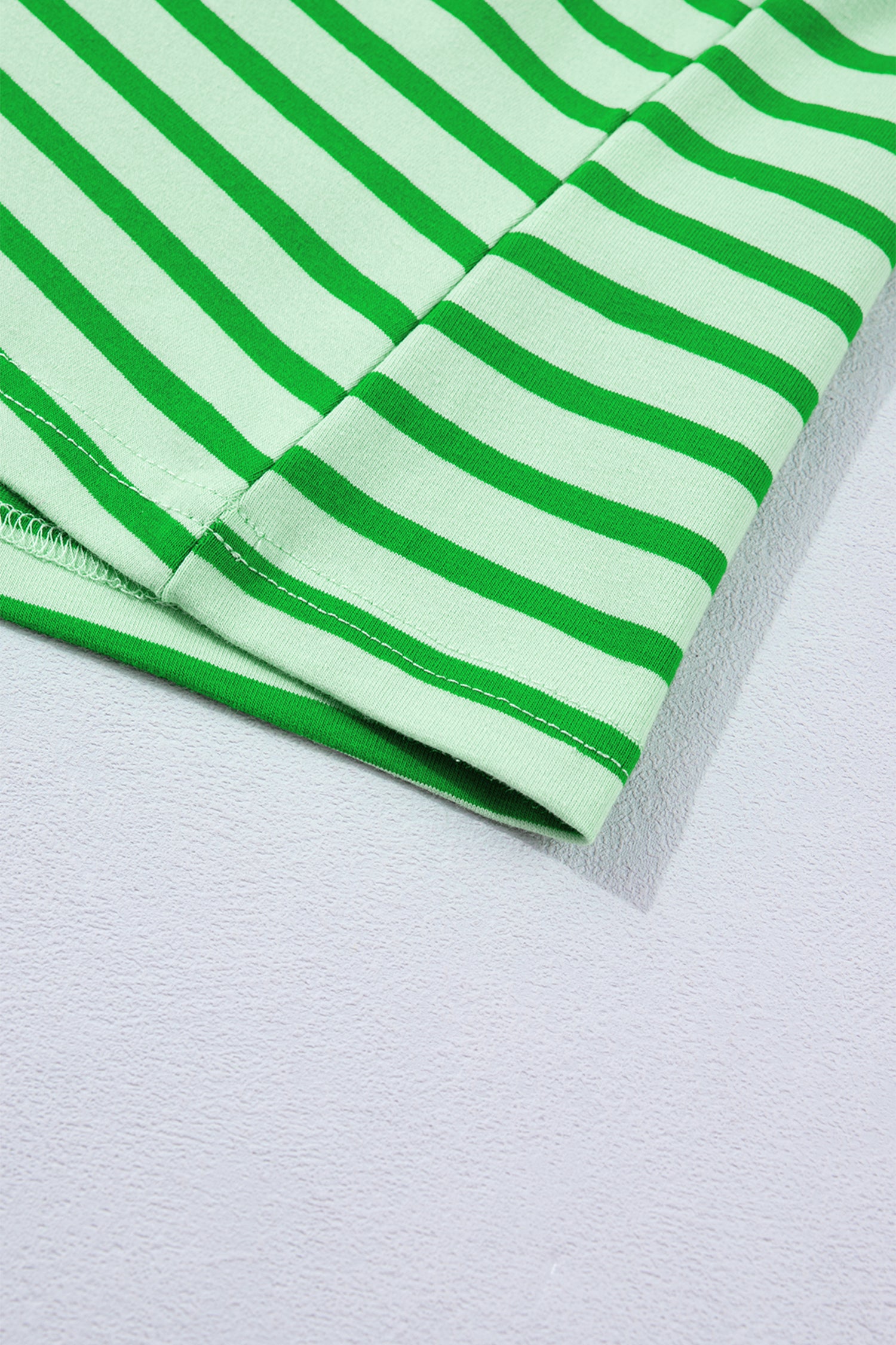 Green Stripe Scalloped Trim Round Neck T Shirt-Tops/Tops & Tees-[Adult]-[Female]-2022 Online Blue Zone Planet