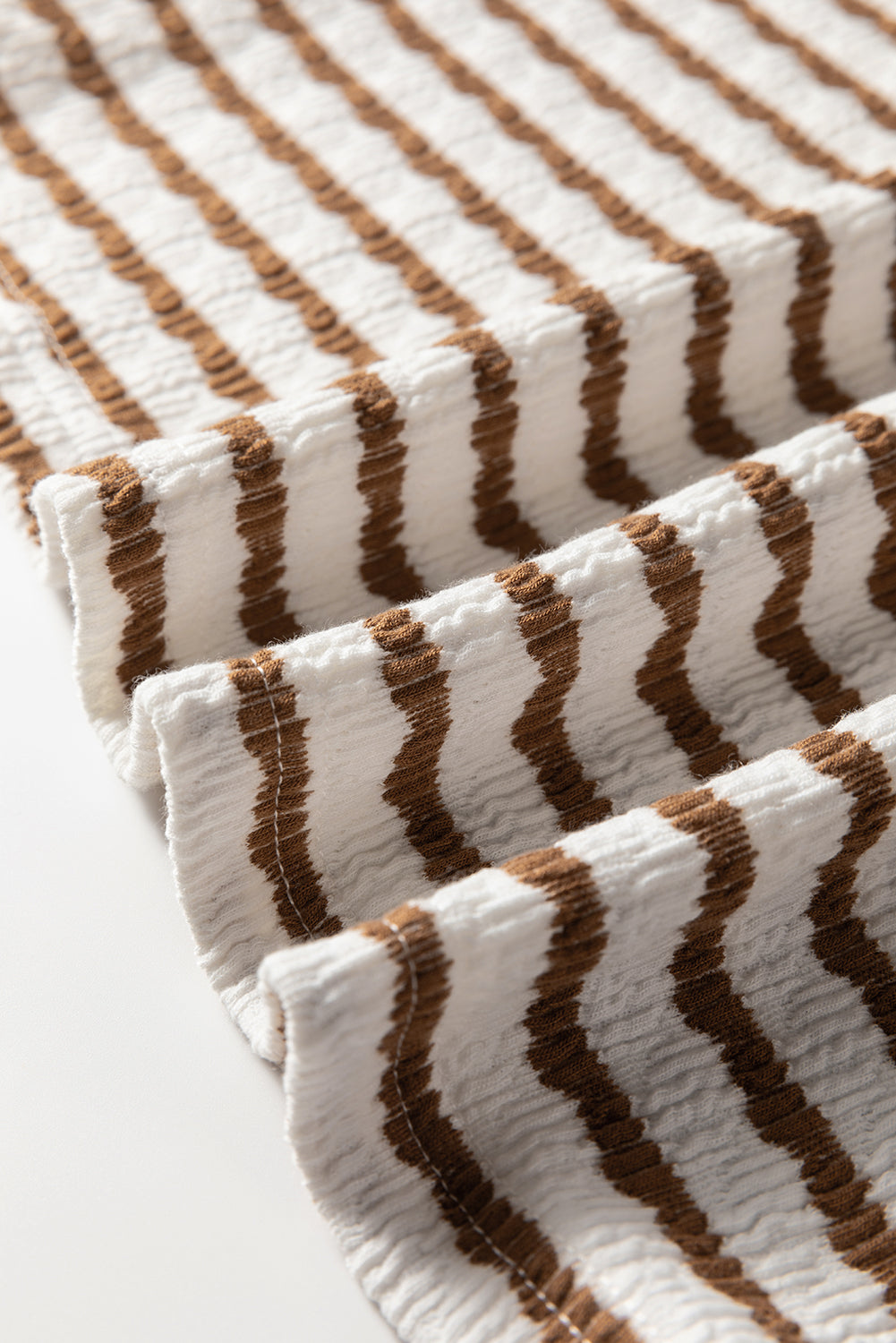 Khaki Stripe Buttoned V Neck Textured Hooded Plus Size Top-Tops / Dresses-[Adult]-[Female]-2022 Online Blue Zone Planet