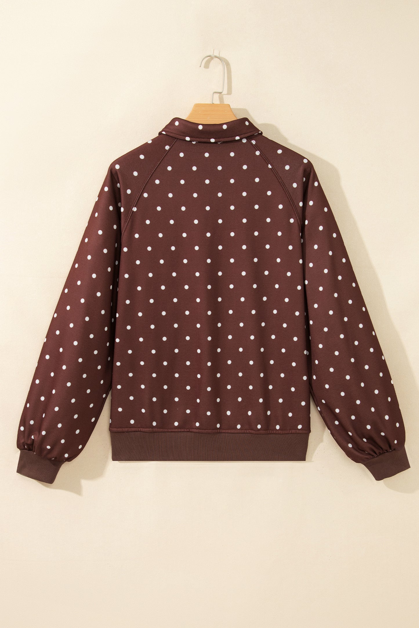 Pink Polka Dot Print Metal Button Collar Casual Pullover Sweatshirt-Tops/Sweatshirts & Hoodies-[Adult]-[Female]-2022 Online Blue Zone Planet