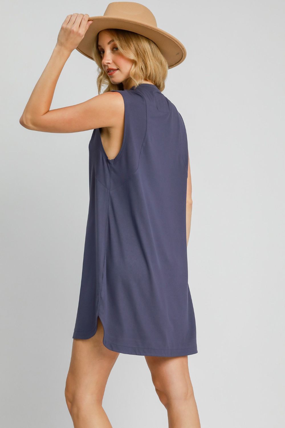 Umgee Round Neck Sleeveless High-Low Curved Hemline Mini Dress-TOPS / DRESSES-[Adult]-[Female]-2022 Online Blue Zone Planet