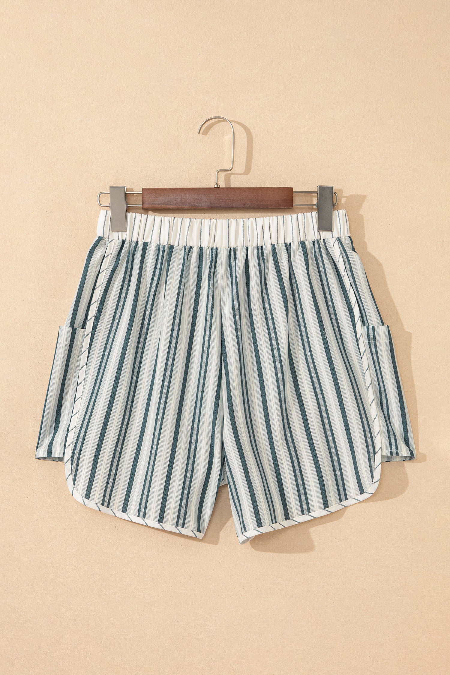 Gray Stripe Elastic Waist Cargo Pocket Casual Shorts-Bottoms/Casual Shorts-[Adult]-[Female]-2022 Online Blue Zone Planet