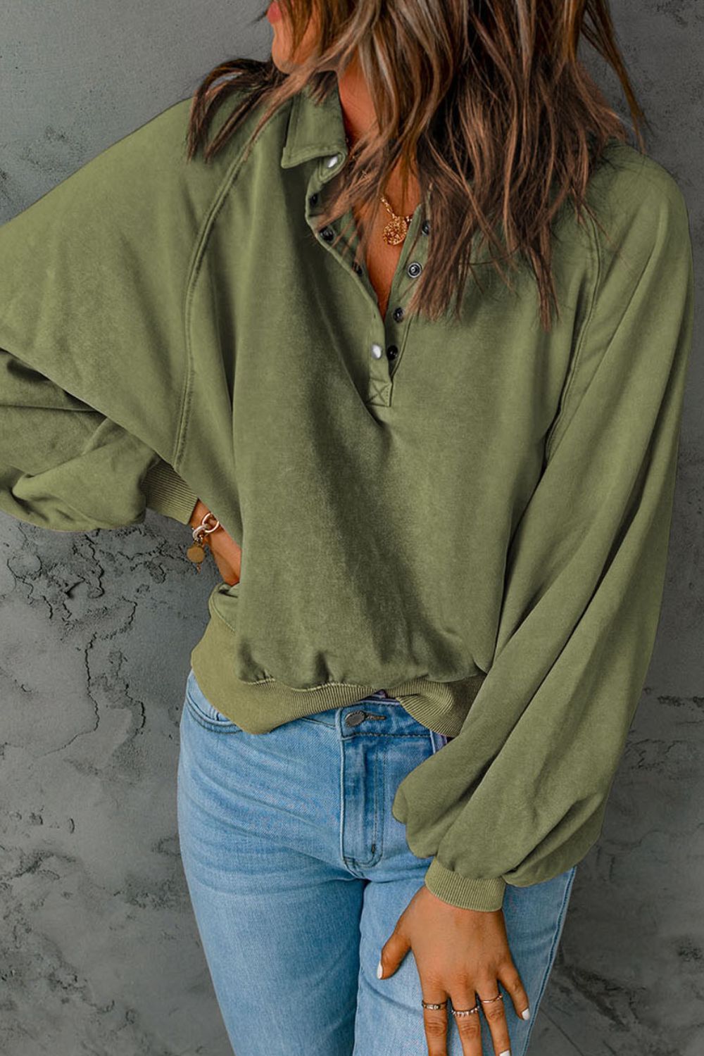 Half Snap Long Sleeve Sweatshirt-TOPS / DRESSES-[Adult]-[Female]-Matcha Green-S-2022 Online Blue Zone Planet