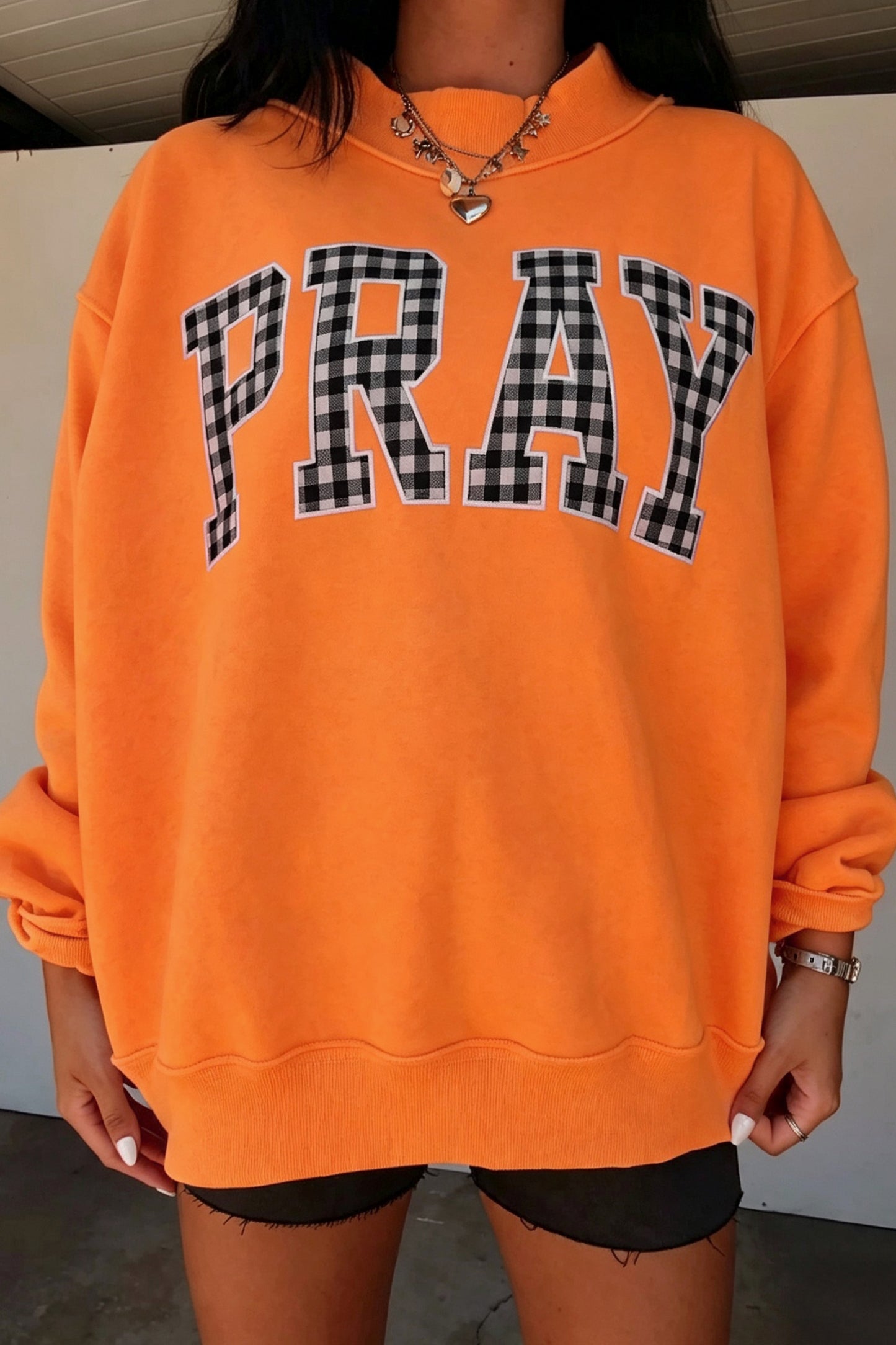 Gray PRAY Polka Dot Embroidered Mock Neck Sweatshirt